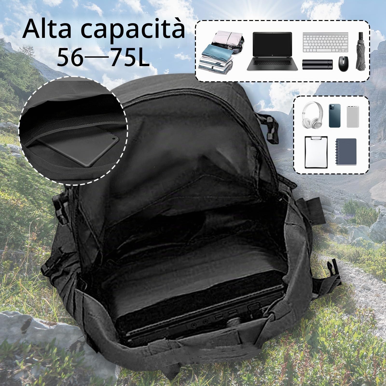 Zaino Militare, Zaino Tattico Militare 60 Litri Molle Staccabile Per Uomo E Donna Ideale Per Trekking Escursionismo Campeggio Alpinismo E Viaggi Outdoor