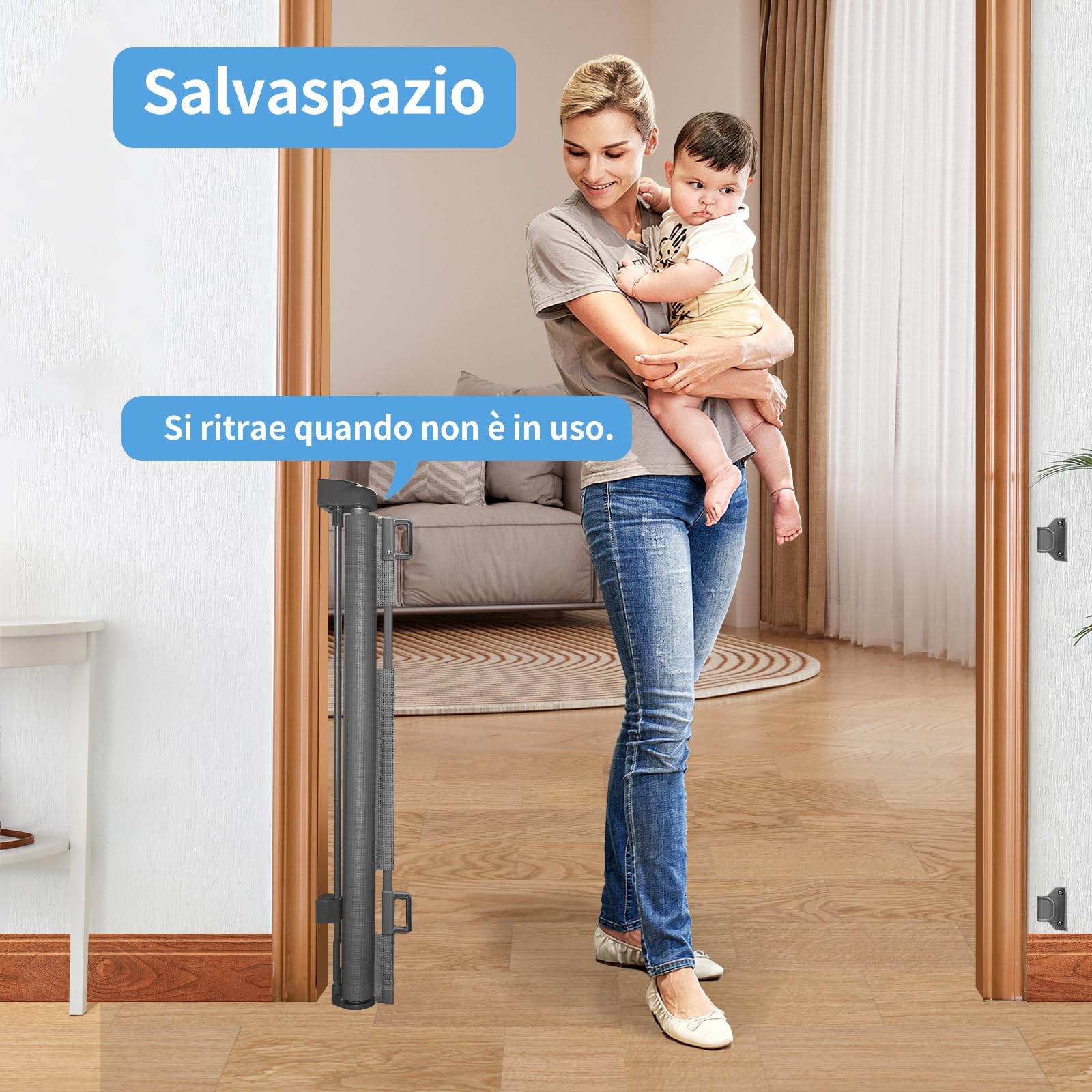 derimkcoa Cancelletto Estensibile per Scale,0-140 cm,Porta Retrattile e Cancelletto per Bambini e Animali Domestici,Adatto per Scale,Corridoi, Uso Interno ed Esterno(Grigio)