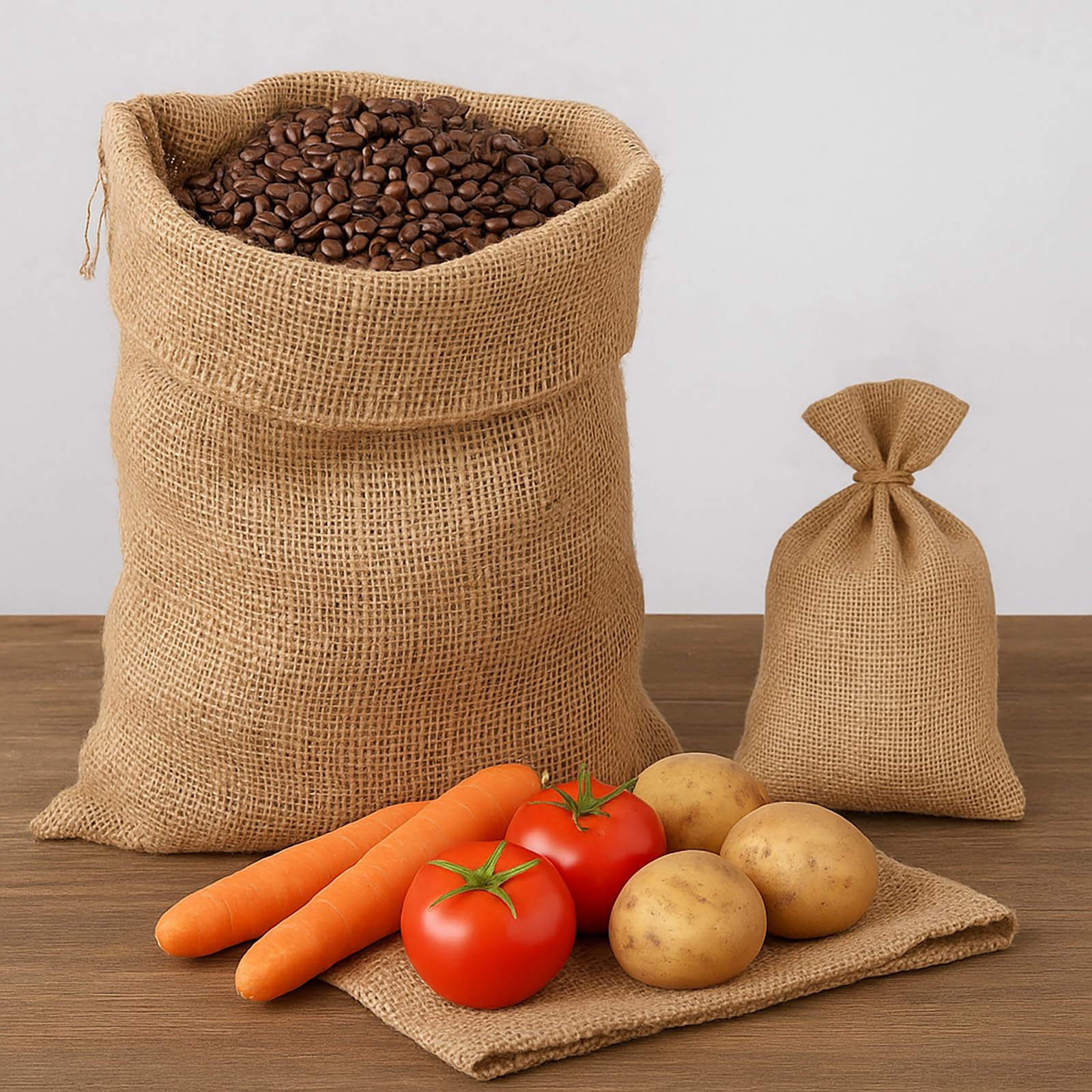 Lot de 18 sacs en toile de jute 60 x 30 cm - Charge maximale : 20 à 25 kg - 100 % toile de jute naturelle - Réutilisables, respirants et stables - Protection contre le gel, les pommes de terre et les