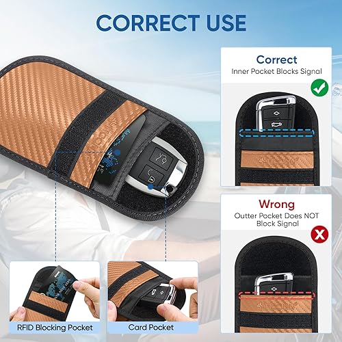Vista 11 de TICONN Faraday - 2 bolsas para llavero, protector de jaula Faraday de 3.5 x 5.0 pulgadas, bloqueo de señal RFID para automóvil, bolsa antirrobo Negro