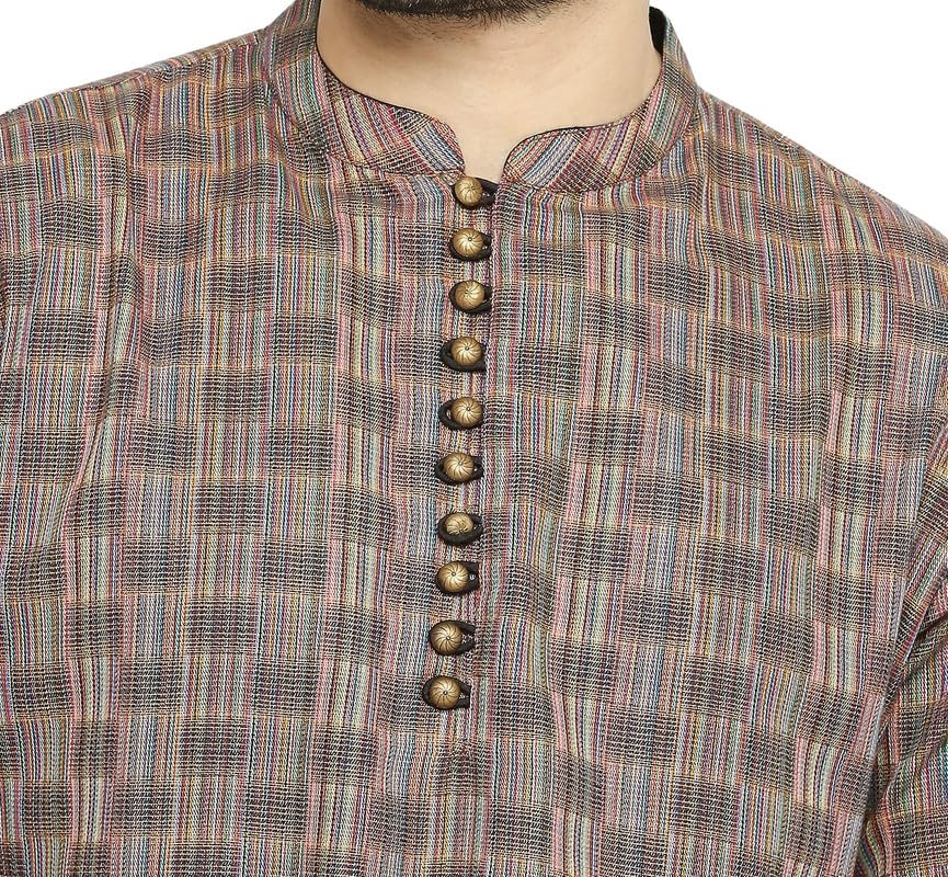 Image of Arch Attire Men's Kurta | Cotton Long Kurta | Full-Sleeve with Mandarin Collared Neck | Stylish and Traditional | Ethnic Wear | Ideal for Every Occasion | Pack of 1 (Brown)