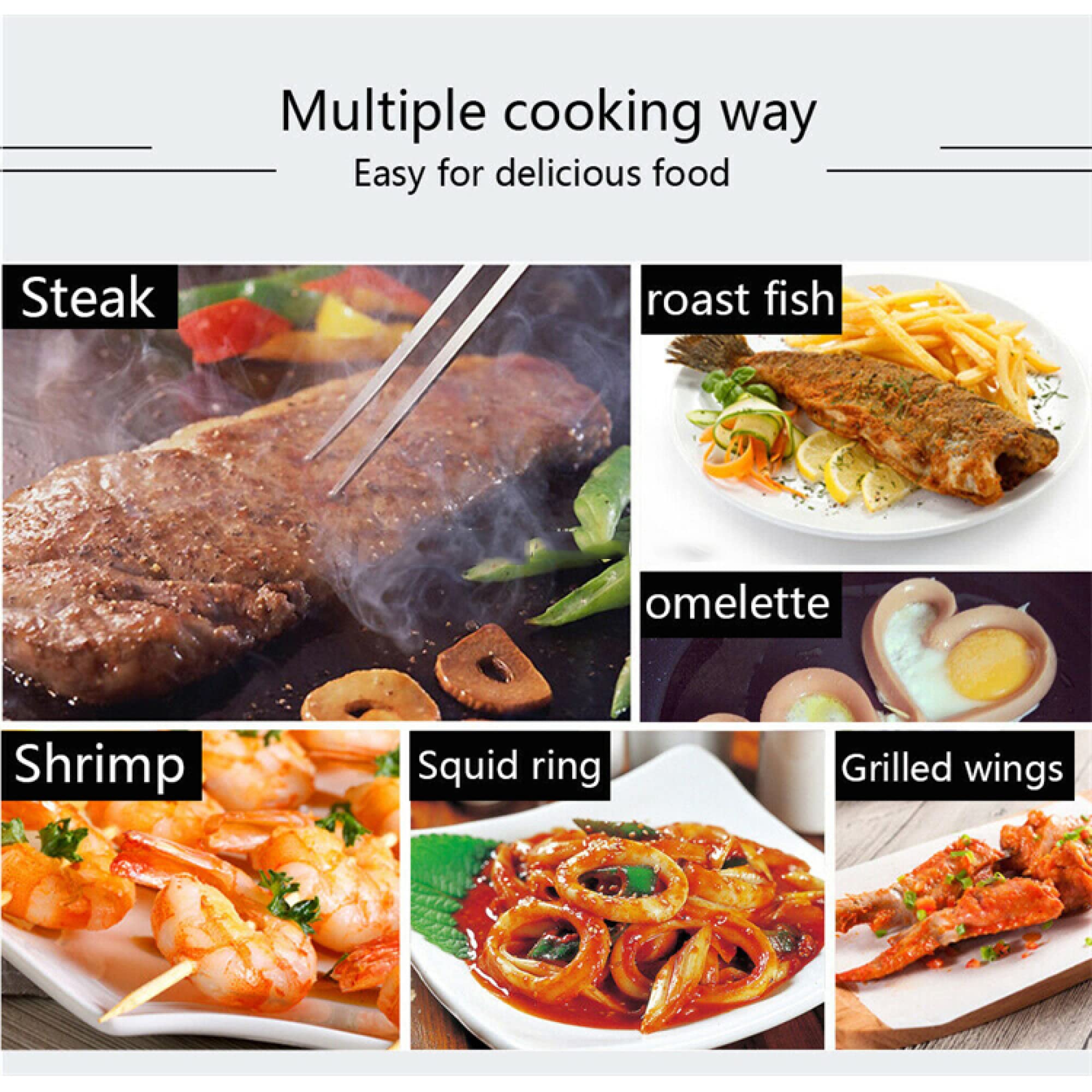 220V Commercial Electric Countertop Griddle, Stainless Steel Flat Top Grill Hot Plate BBQ, Adjustable Temperture Control (50-300 °C/ 550x430x220mm)