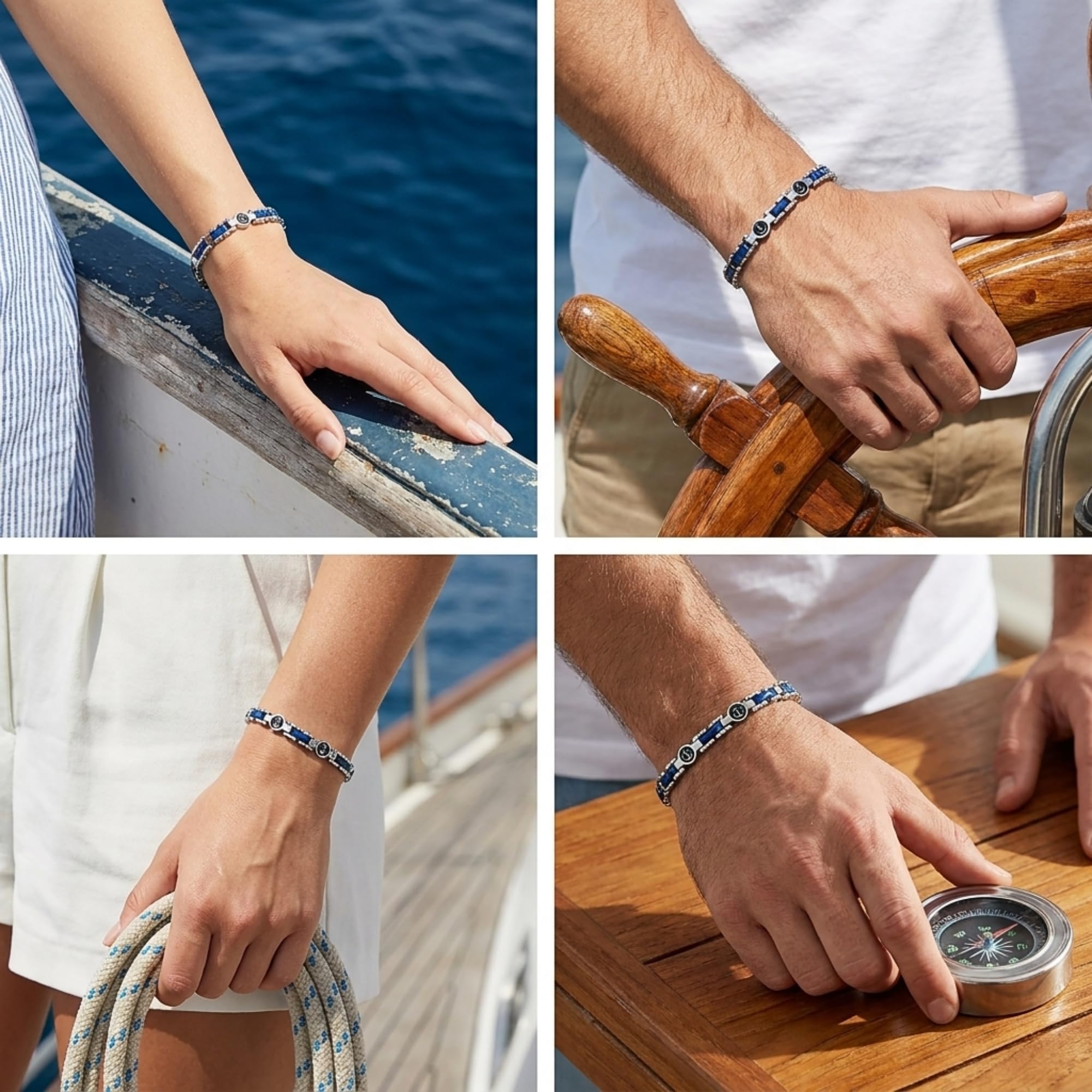 UNIQAL | Herren Armband Edelstahl Keramik, Männer Armband mit Carbon Zirkonia Anker Design, 316L, wasserbeständig, verstellbar 19-22 cm, Geschenk Männer, Schmuckbox, Unisex