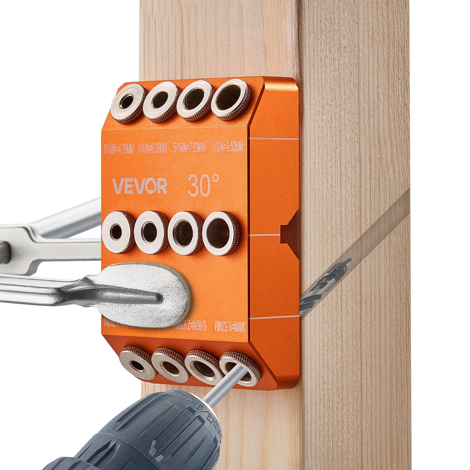 VEVOR Guida di Foratura, Angolo di 30/​45/​90 Gradi, 4 Misure, Dima per Tasselli Legno, per Fori Angolati od Orizzontali, Lega di Alluminio, per Ringhiere per Cavi di Ponti, Corrimano per Scale