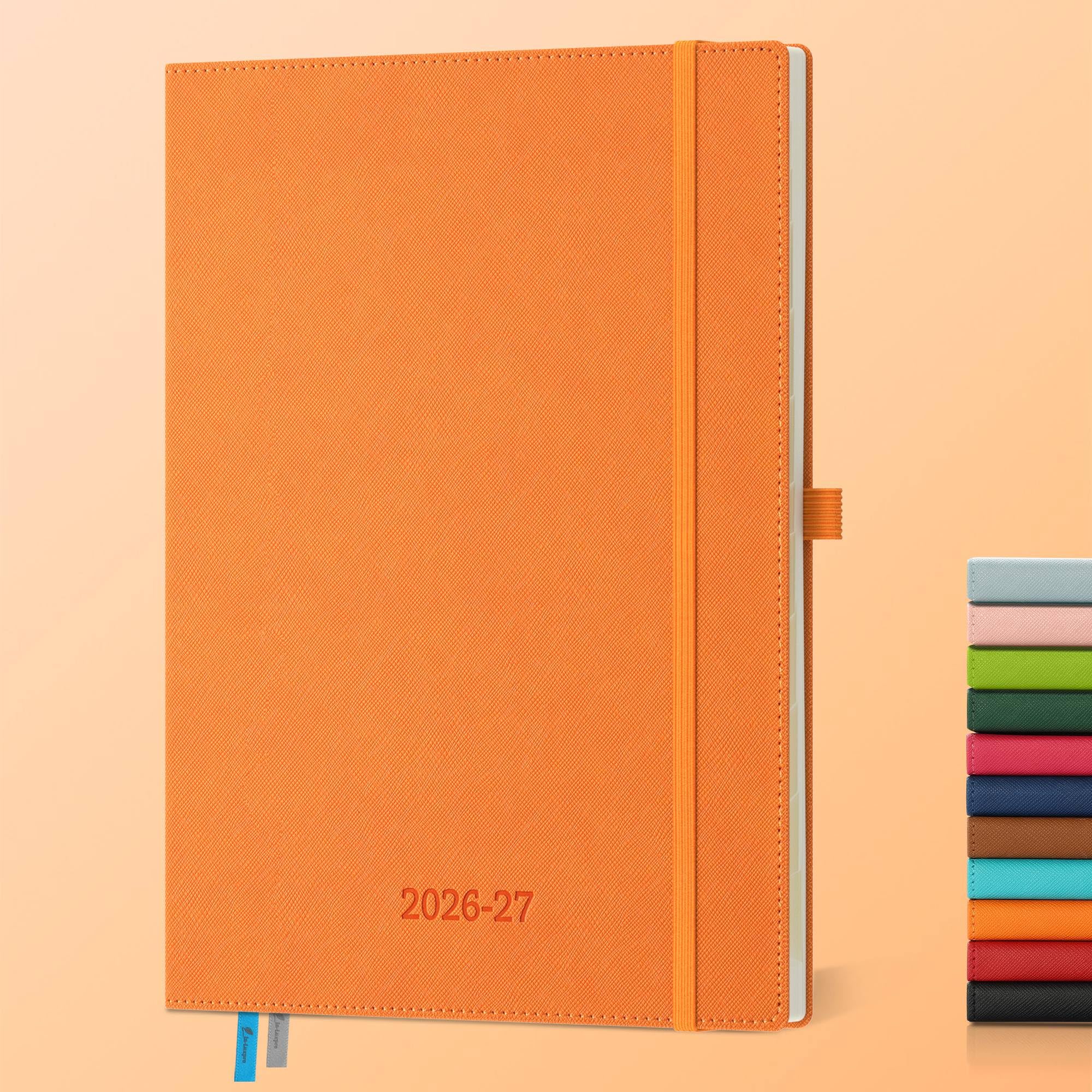 IN-LUXPRO Academic Diary 2026-2027: A4 Week to View (29x21.5 cm) 18 Months(Jul'26 - Dec'27) Weekly & Monthly Planner with Month Tabs & Inner Pocket, Expenses/Note Pages, PU Leather Orange