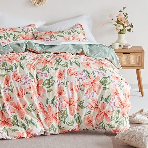 Miniatura 3 de SLEEP ZONE Juego de funda de edredón con estampado floral de 4.23 ozm, ultra suave, cierre de cremallera, lazos en las esquinas, flor de melocotón,