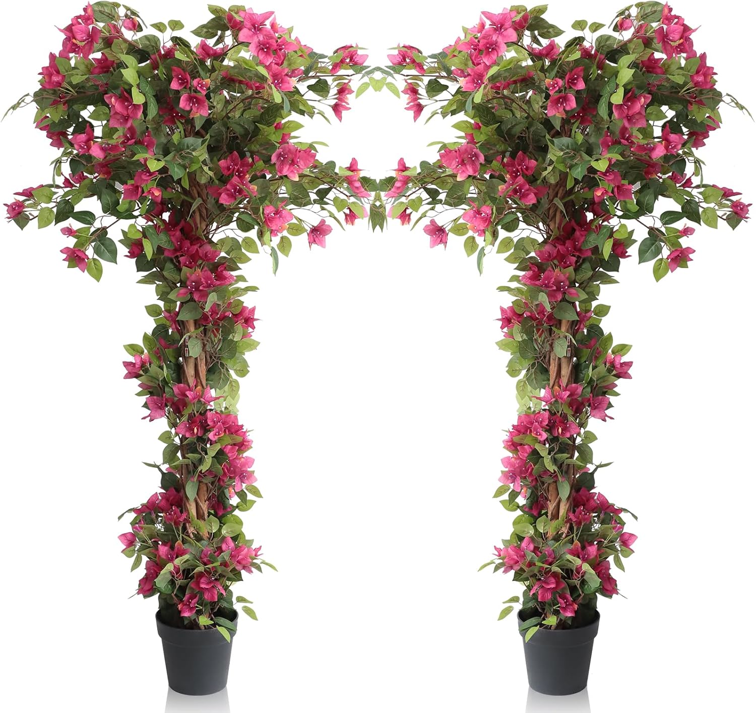 5 Feet Artificial Bougainvillea Flowers Trees, Faux Blooming Tree with Black Plastic Pot, Fake Bougainvillea Plants Potted for Decor Indoor or Outdoor Home Office, 2 PCS (63 inch) 63inch-2PCS