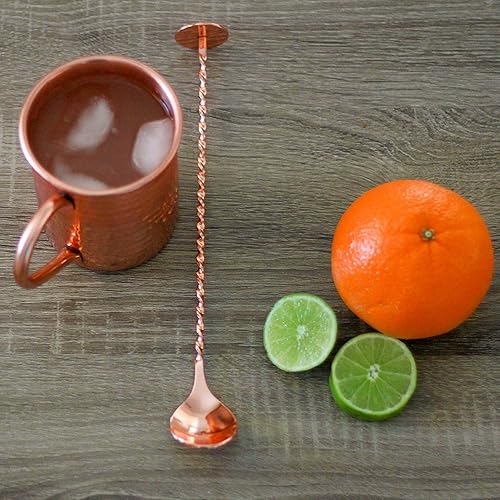 Miniatura 3 de Cuchara de barra de cobre, acero inoxidable torcido decorativamente, chapado en cobre, 10.5 pulgadas de largo (cobre, 10.5 pulgadas)
