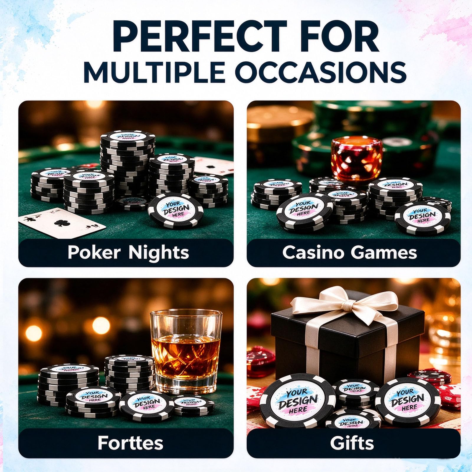 Set da 100 Gettoni da Poker Personalizzati con Logo, Foto o Testo