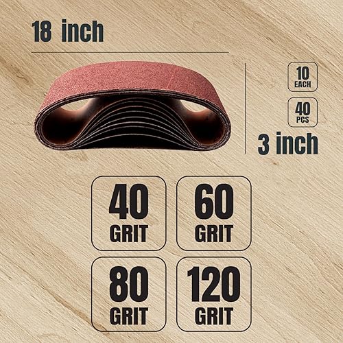 Miniatura 9 de POWERTEC 3 correas de lijado de 18 pulgadas, banda de lijado de óxido de aluminio de grano 80 para lijadora de banda portátil, lijado de madera y