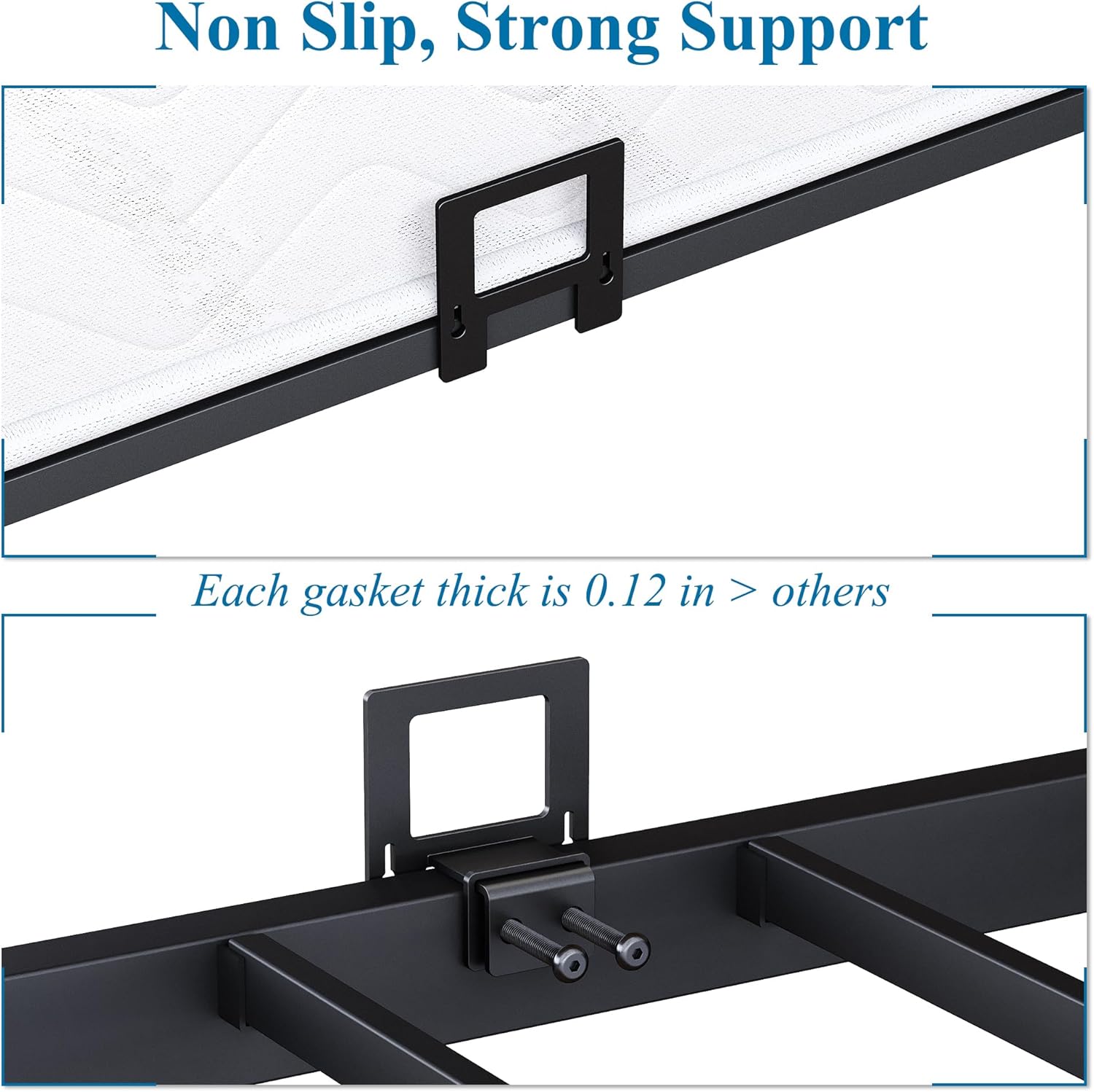Non Slip Mattress Gaskets for Metal Bed Frame, 6 pcs Anti-Slip Holder in Place Gripper, Easy to Installation Keep Mattress from Sliding Gripper, Mattress Slide Stopper, Black