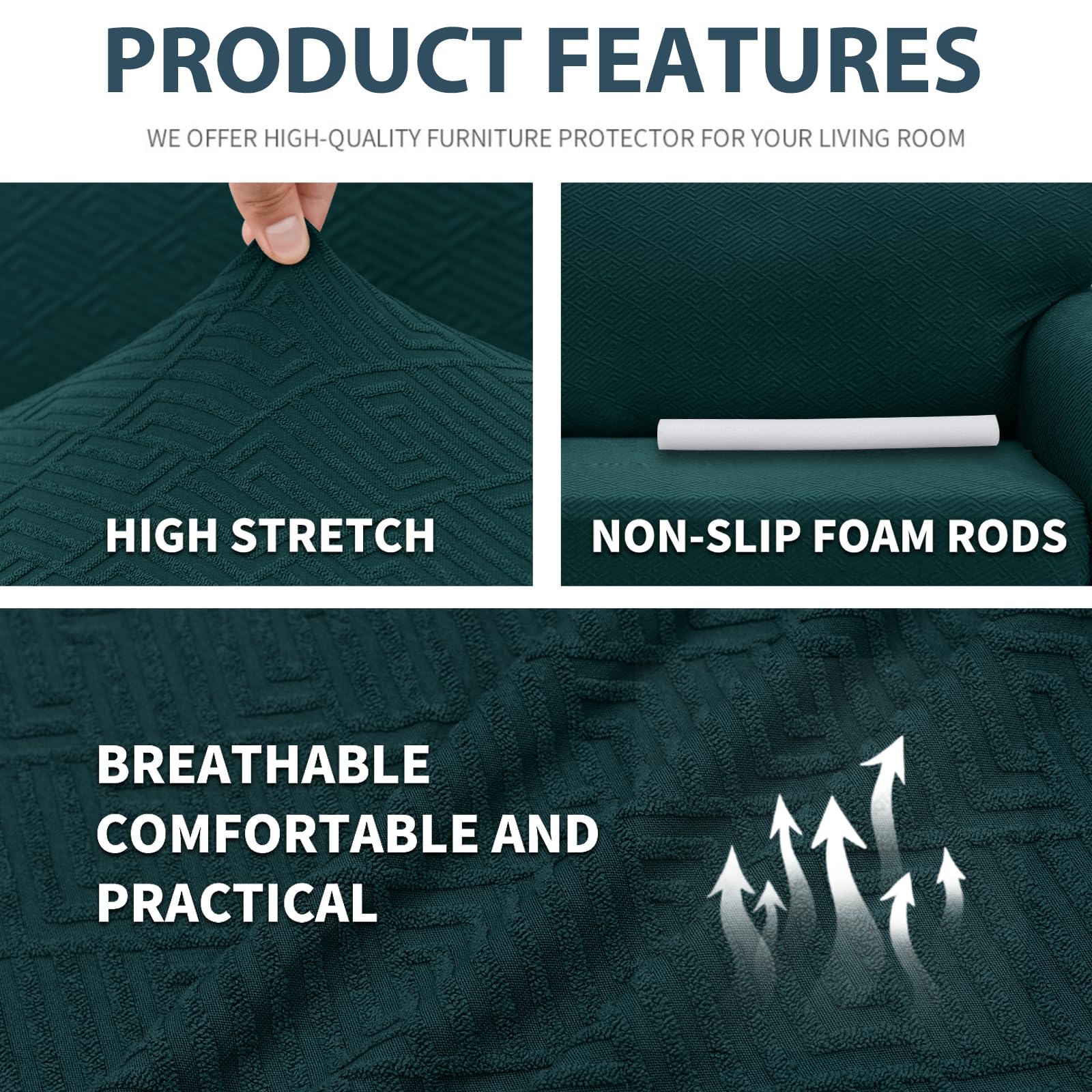 Ystyle Copridivano 3 Posti Con Braccioli, Super Elasticizzato Copri Divano, Copridivano Antigraffio Gatto, Copridivani Antiscivolo Antimacchia, Universale Sofa Cover Moderno, Verde Scuro