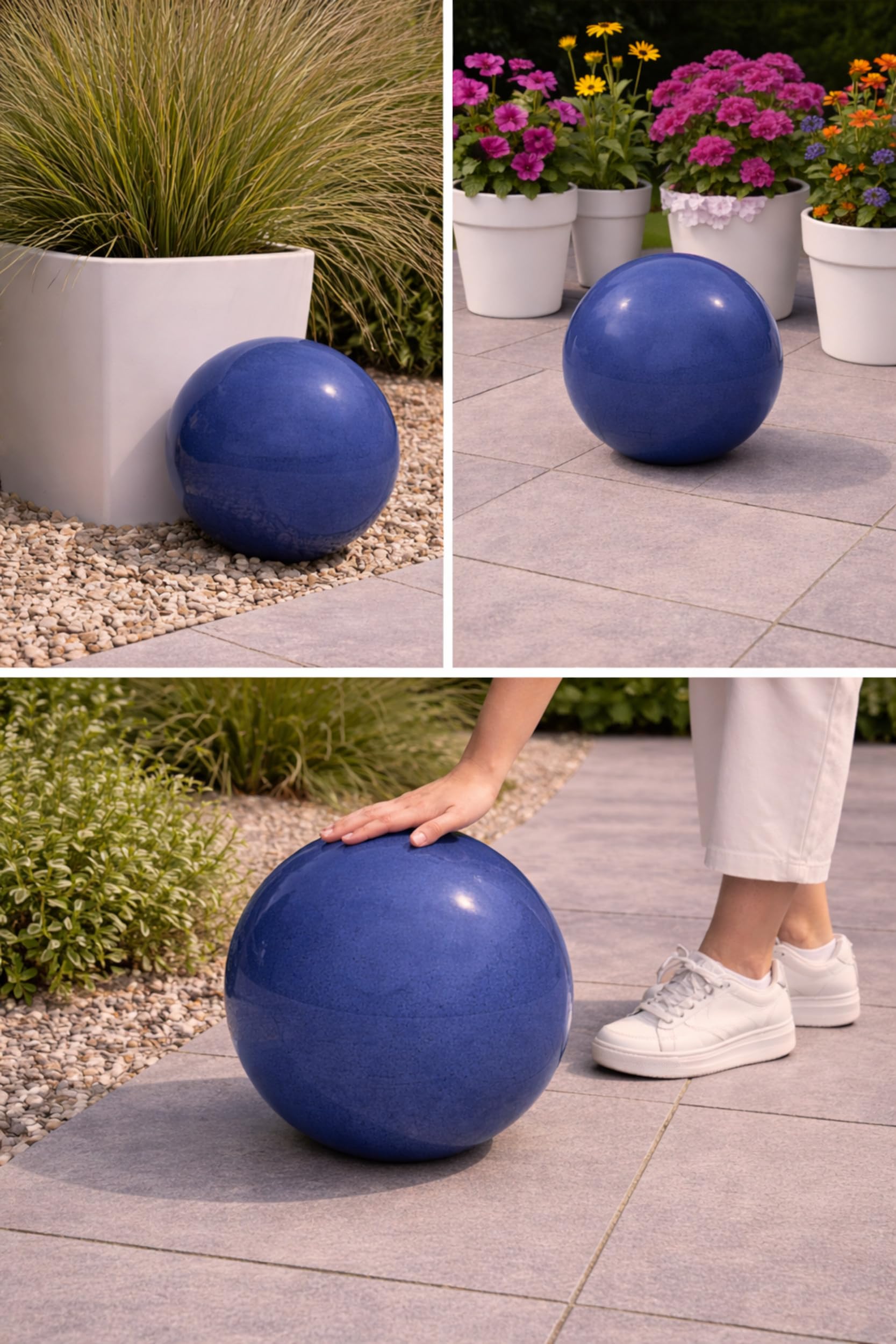 Keramik Kugel 30 cm Gartenkugel Dekokugel Gartenfigur Dekoration aus frostfester, witterungsbeständiger, robuster Steinzeug-Keramik Outdoor (blau)