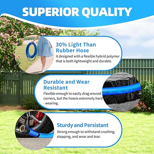 Miniatura 6 de YOTOO Manguera de agua híbrida resistente para jardín de 58 pulgadas por 3 pies, 150 PSI, resistente a las torceduras, flexible para todo tipo de