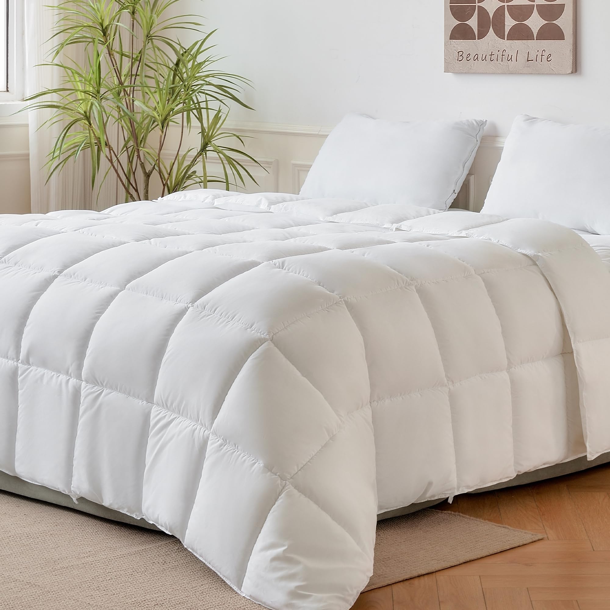 BEDENSIT Comforter, Goose Feather Down Alternative Bed Comforter, Quilted White Comforters Queen Size, All Season Duvet Insert Comforter with Corner Tabs,Soft Luxury Comforter