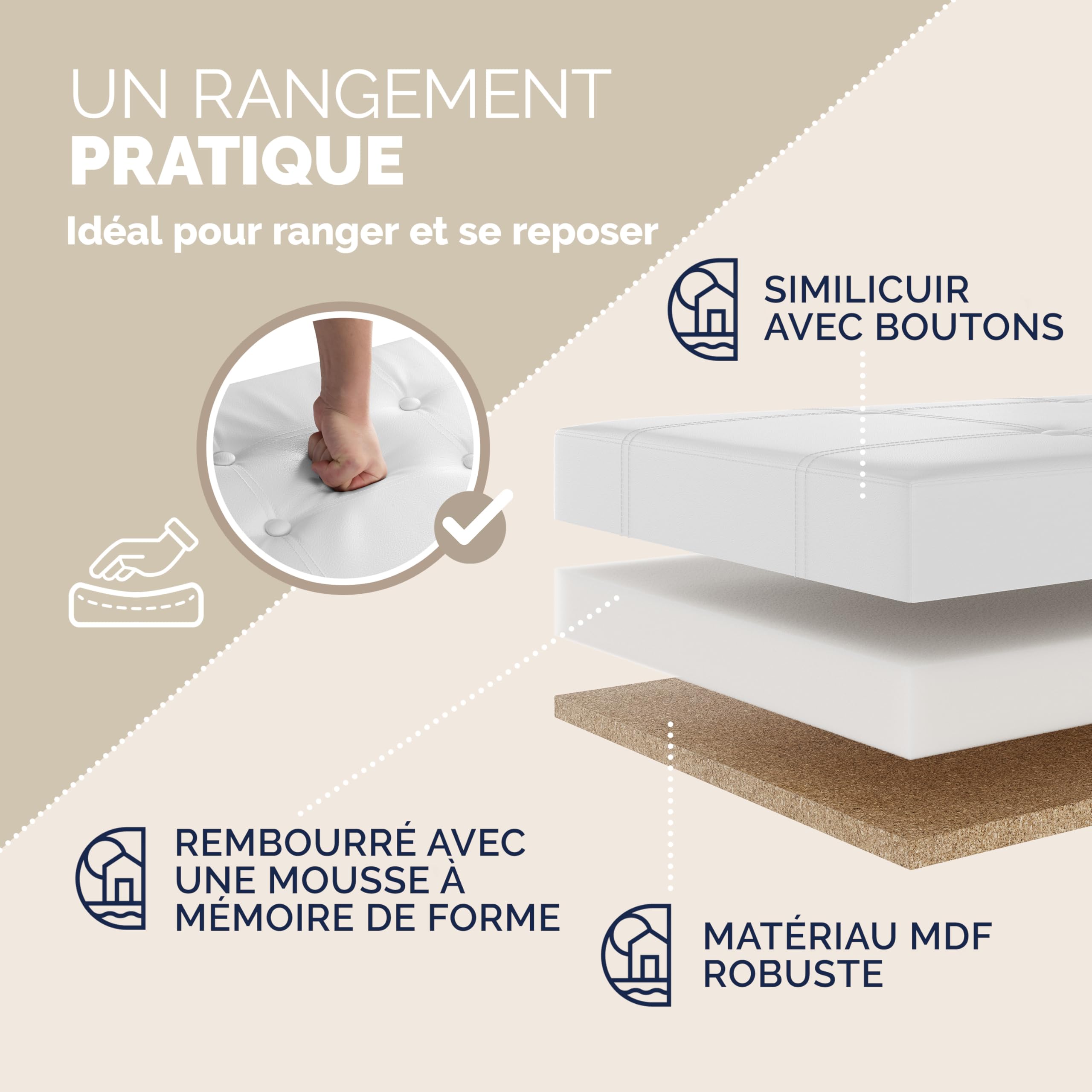 Casaria Banc de Rangement Blanc 115x38x38cm Coffre de Rangement Pliable 131L avec Couvercle Rabattable pour Salon Chambre