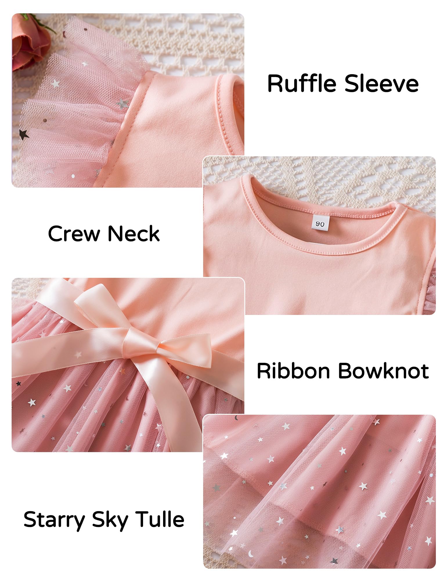 Happy Cherry Robe de Princess pour Petit Fille 1-6 Ans Robe avec Tulle Bébé Mariage Cérémonie Soirée Vêtements d'anniversaire Baptême