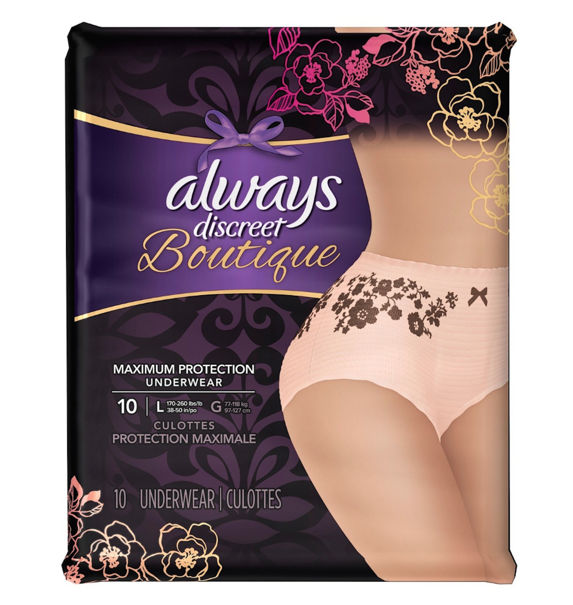 Buy 10 Count (1 Package) Large, Always Discreet Boutique Incontinence