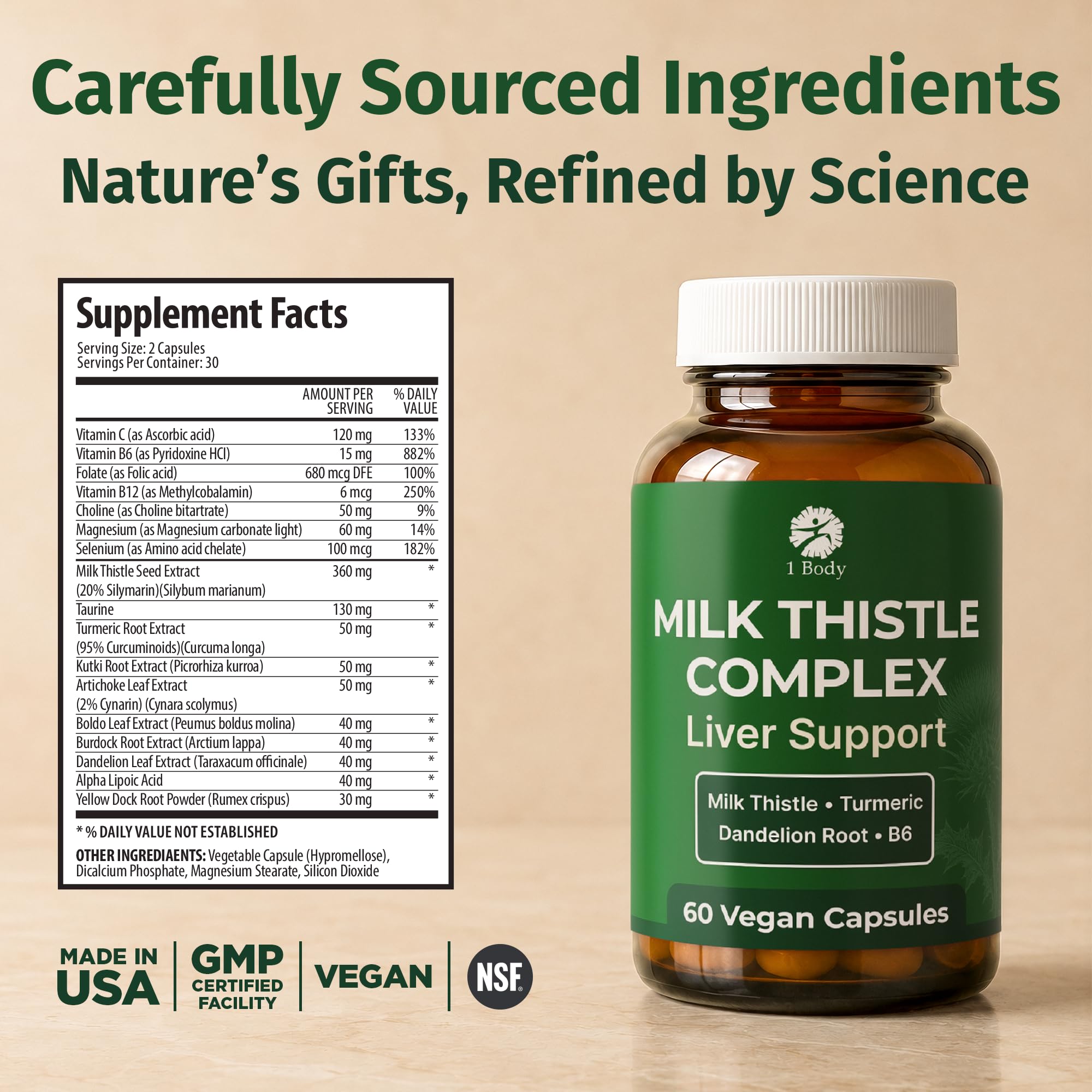 1 Body Milk Thistle Complex, Liver Support, 60 Vegan Capsules, 30 Servings — Amazon image 2