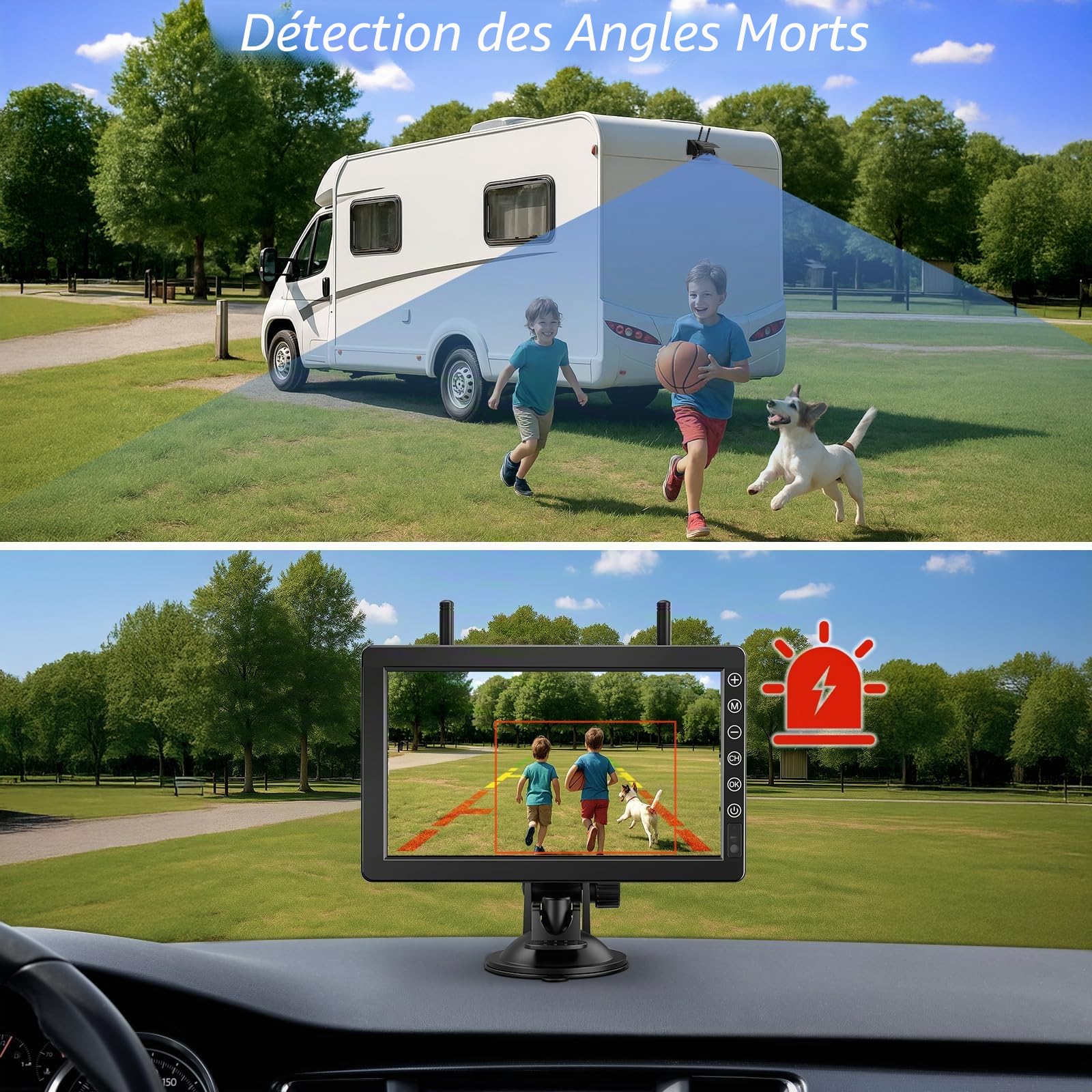 Solaire Caméra de Recul sans Fil avec 7" Moniteur 1080P, Magnétique à Batterie Rechargeable 10000 mAh, Prend en 4 Caméras, pour Camions, Camping Car, Caravane(VS-7B)