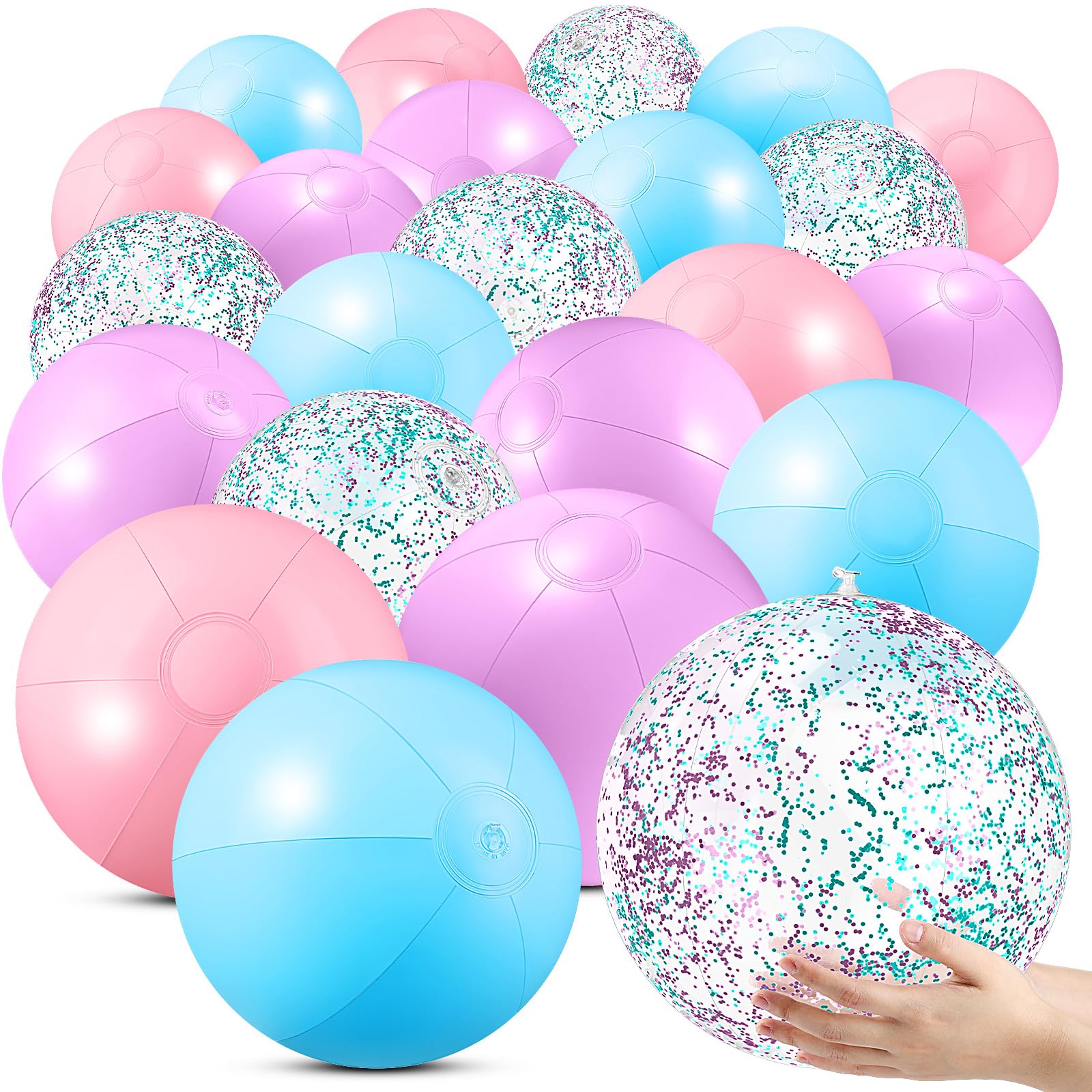 Vertintong 24 Pcs Inflatable Beach Balls Bulk Large Pastel Inflatable Beach Ball Party Decor Summer Water Games for Swimming Pool Wedding Outdoor Party Favors(Iridescent Color,16 Inch,Glitter)