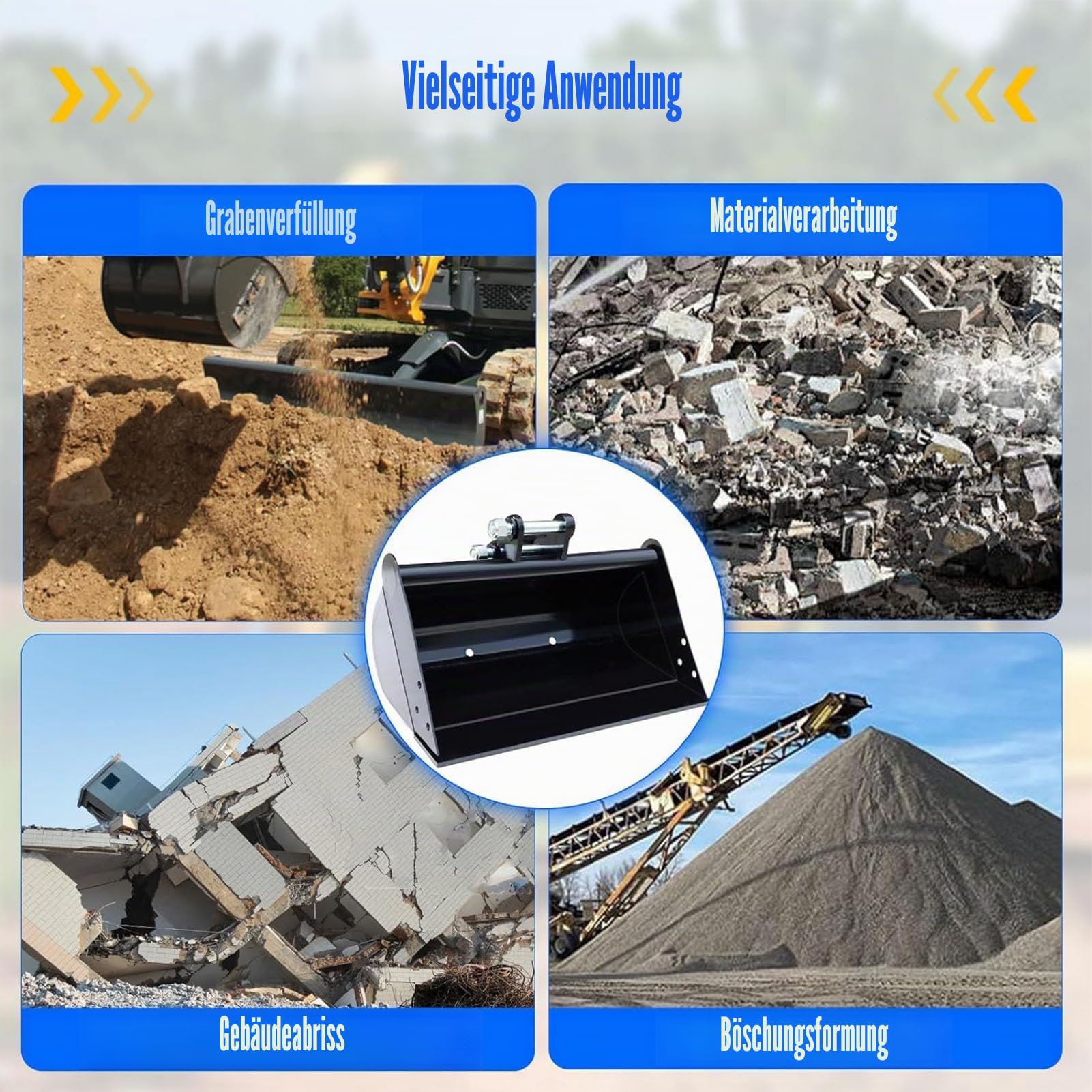 Grabenräumlöffel 500 mm ohne Zähne – für Minibagger 1–2 t | Aufnahmebreite 90 mm, Lochabstand 90 mm, 2 Bolzen Ø25 mm, verschleißfester Manganstahl, für Sand Erde Planieren und Räumen