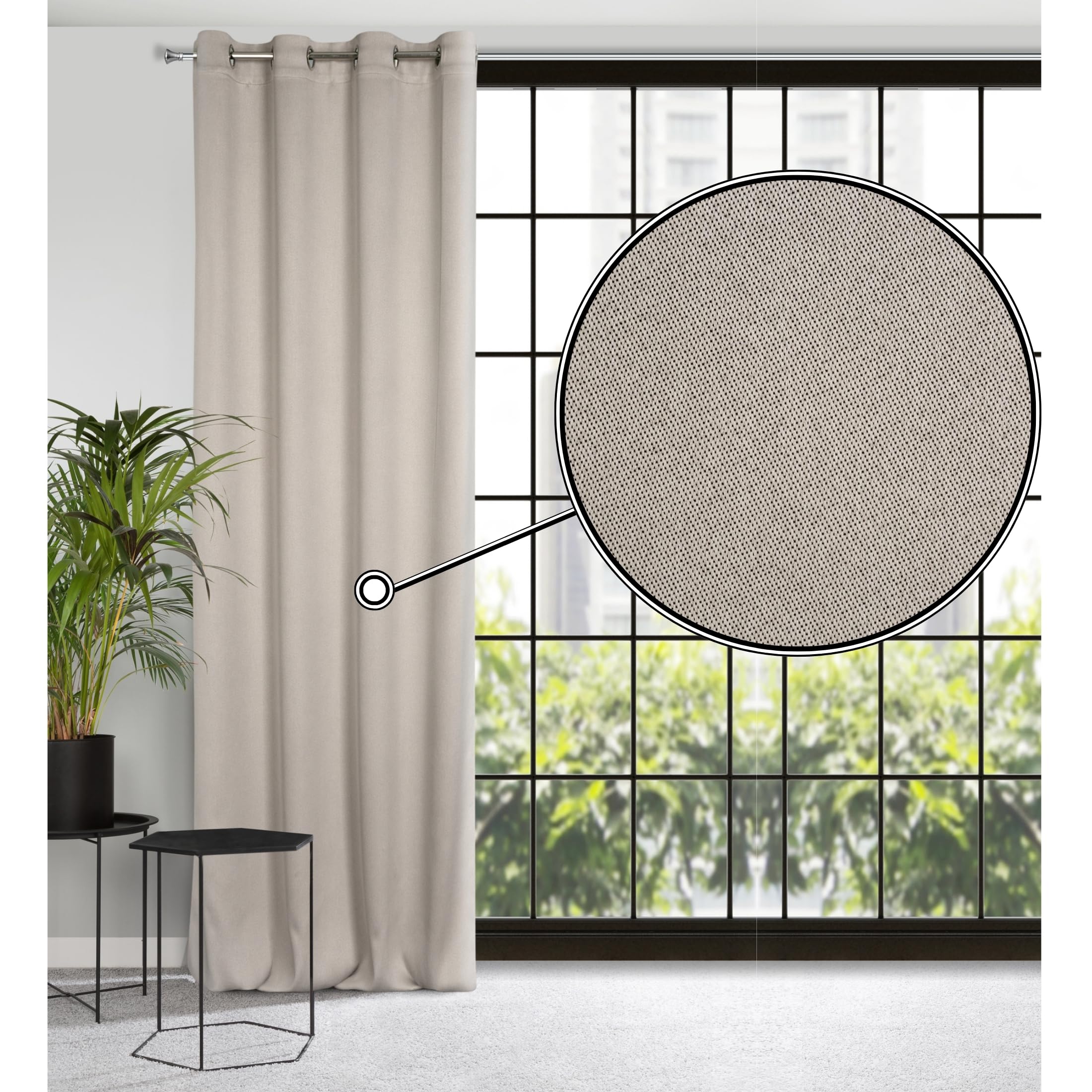 Eurofirany Carlo Cortina Opaca Extra Larga con Ojales - 1 Unidad, Pesada 340g/m², Cortina Térmica Aislante, Oscurecimiento de Habitación, Dormitorio, Sala de Estar, 135x250 cm, Beige