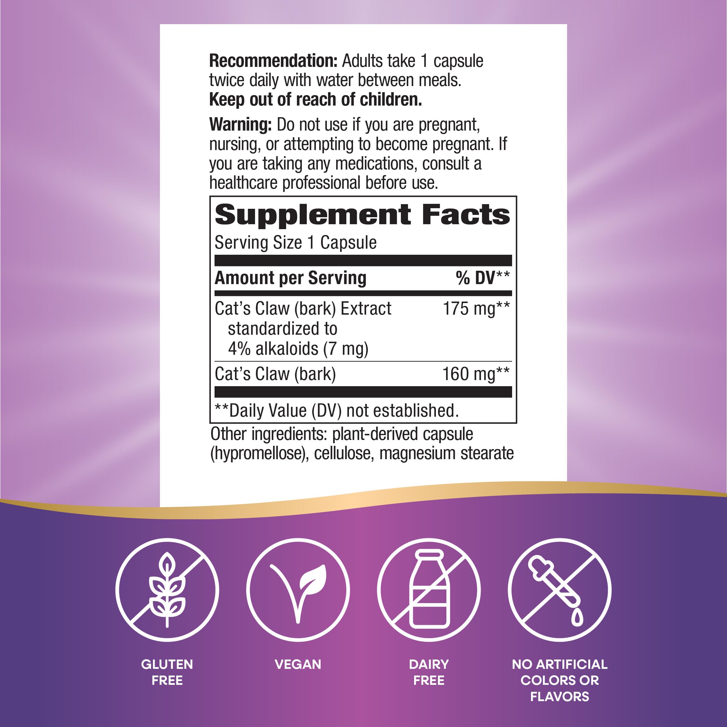 Nature's Way Standardized Cat's Claw Extract, 175 mg per Serving, 60 ct — Amazon image 5