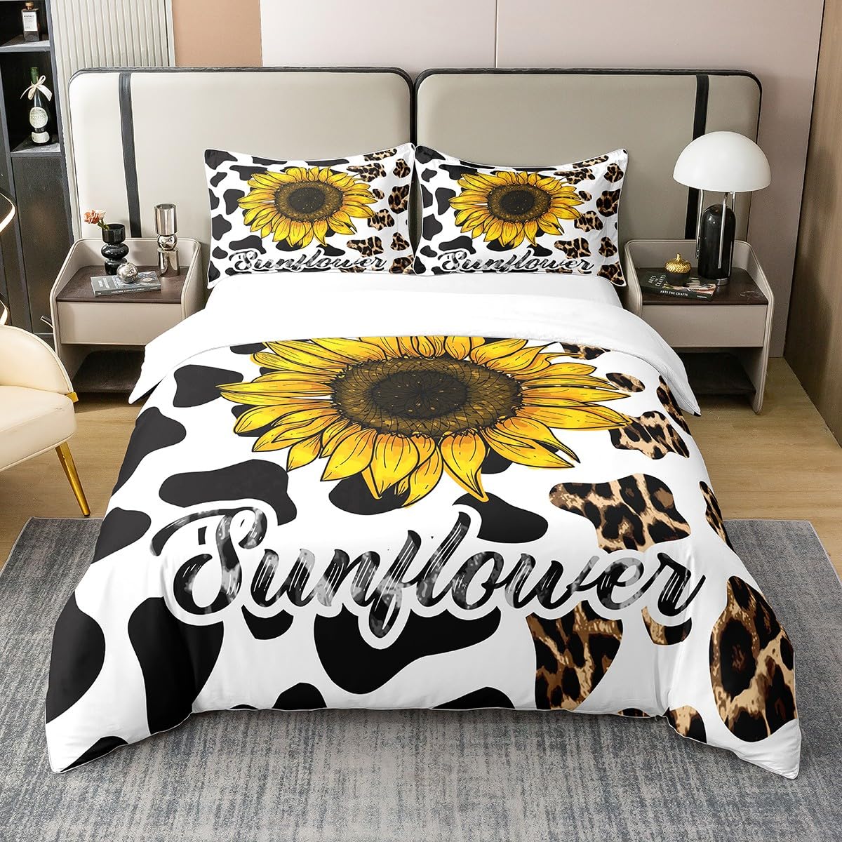 Housse de Couette 100% Coton Tournesol Jaune Flora pour Lit Simple