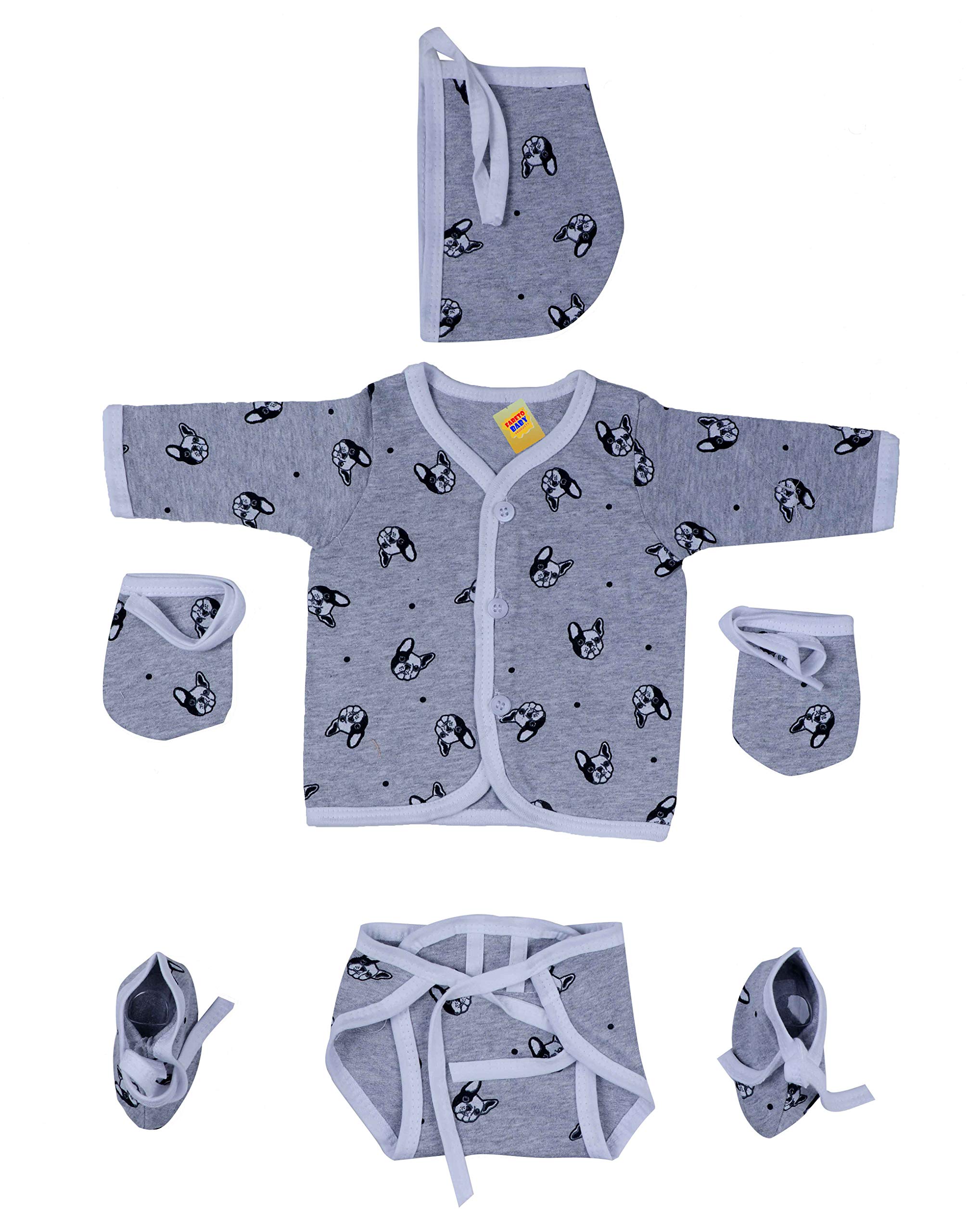 First Kids Step Fareto Newborn Baby's Front Open Shirts Caps Nappy Mittens and Booties (Assorted, 0-3 Months) Combo of 4 3