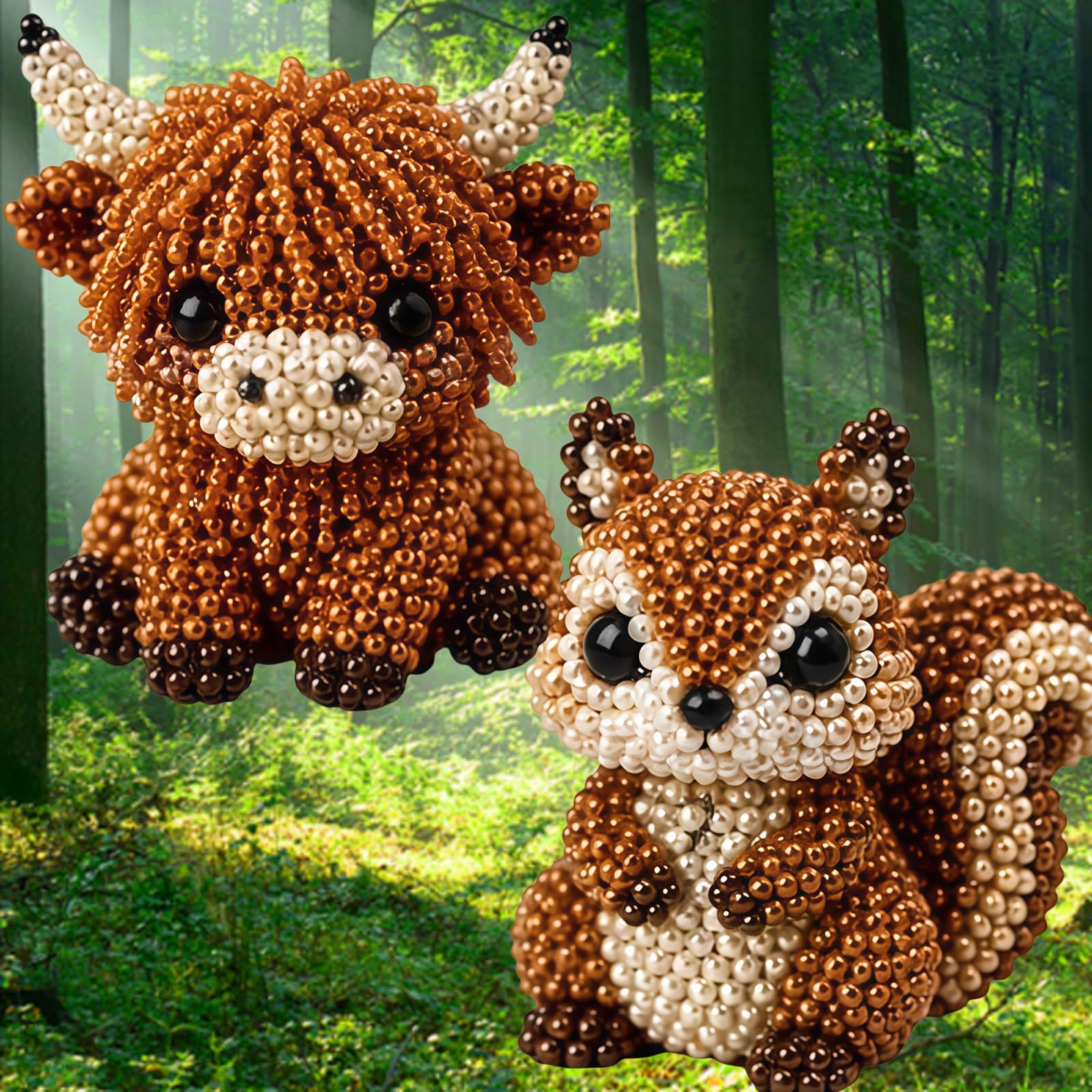 Set de Animales con Abalorios, Nuevo Kit DIY de Animales con Cuentas 20D, Lindos y pequeños Kits Abalorios Coloridas e Instrucciones(2pcs a)
