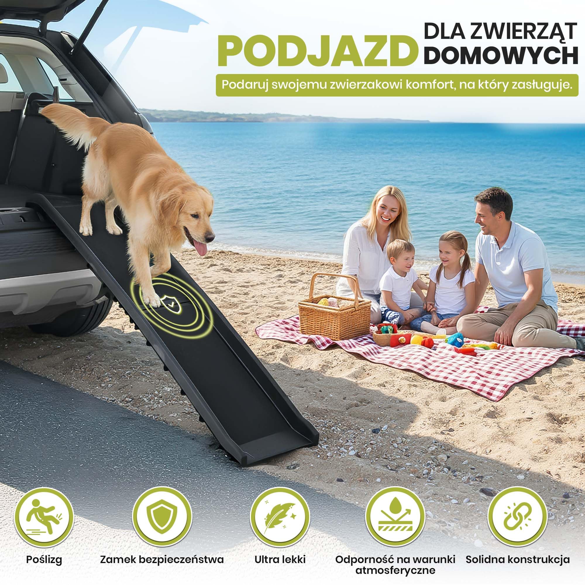 all Pets United® Rampa dla psa do bagażnika – udźwig 80 kg | Składana rampa dla psów i kotów, 157x40 cm, antypoślizgowa, ok. 5 kg – idealna do SUV i kombi