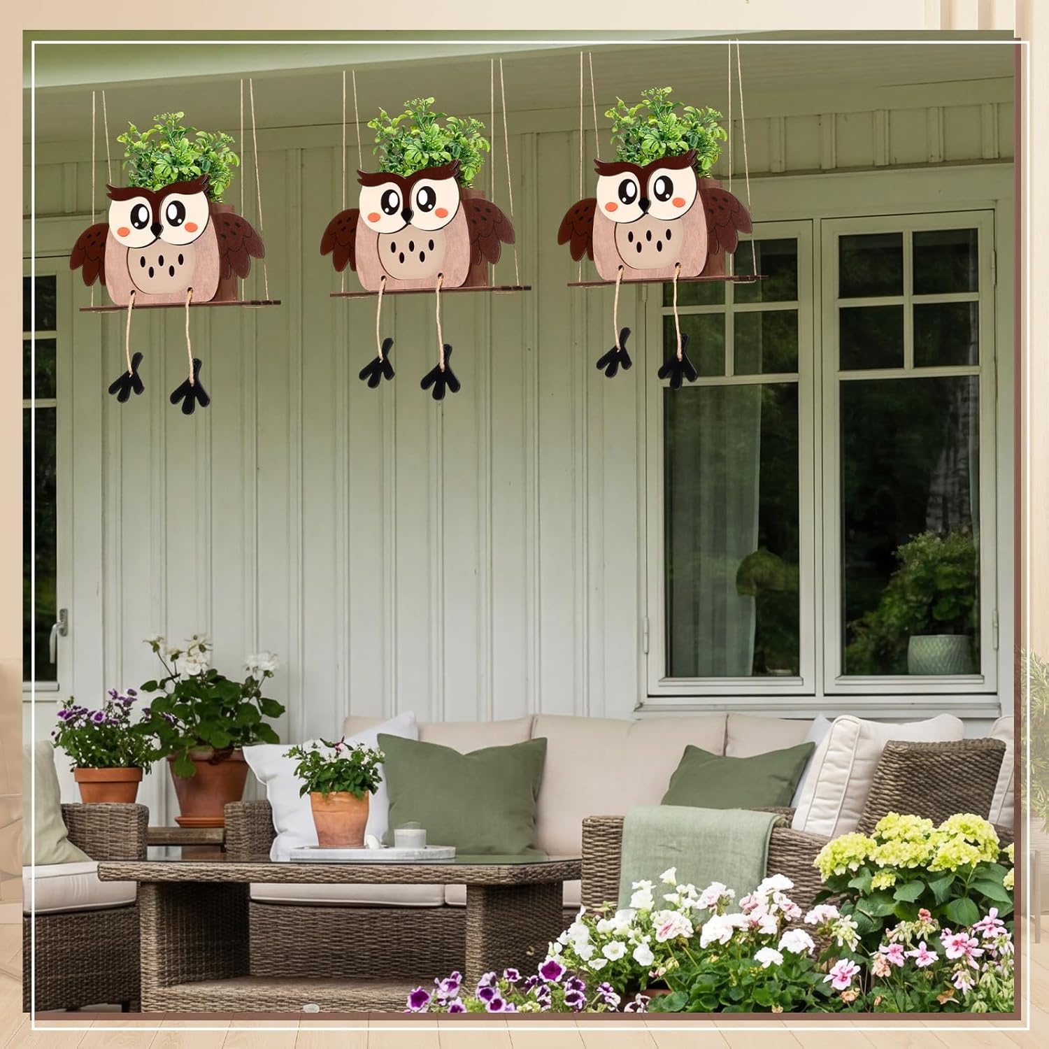 13'' Wooden Swing Owl Hanging Planters for Indoor Boho Wall Decor for Living Room Bedroom Cute Owl Home Decor Hanging Flower Pots Dry Flower Vase Gift for Mom Office Eucalyptus Decorations