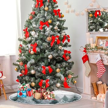 Snowy Forest Christmas Tree Skirt 36 inch Decorations Winter Snowflake Xmas Tree Mat Small for Holiday Party Supplies Rustic Ornaments Mini Tree Skirt