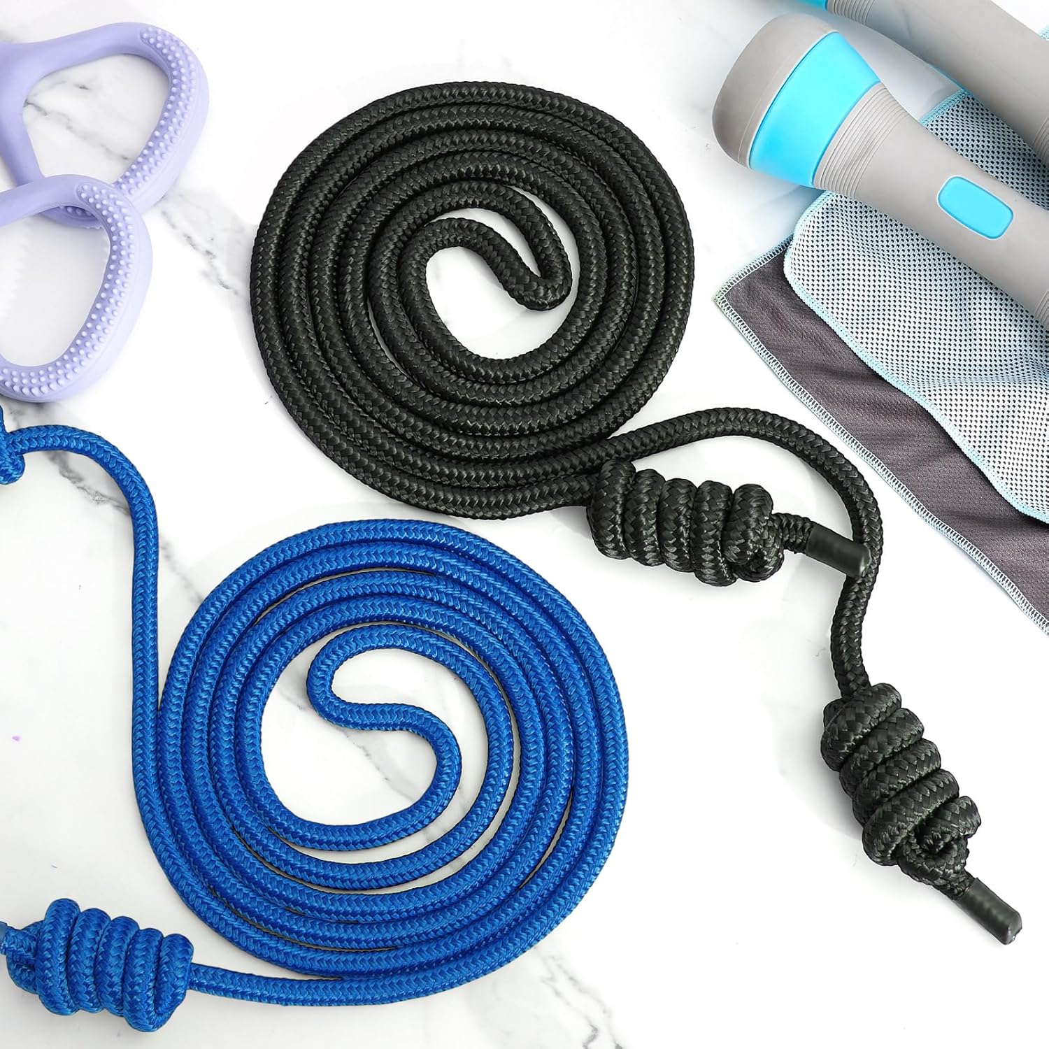 Lewtemi 2 Pcs Flow Rope for Fitness Double Woven Workout Rope Adjustable Length Flow Jump for Working out Men Women Training Exercise Gym Indoor Outdoor Beginner, 9 ft