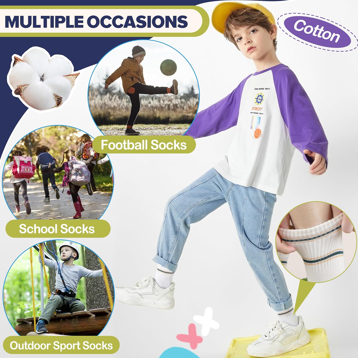 EBMORE 6 Pairs Kids Boys Socks Athletic Basketball Sport Breathable Crew Soft Cotton Youth Socks for Outdoor - Image 5