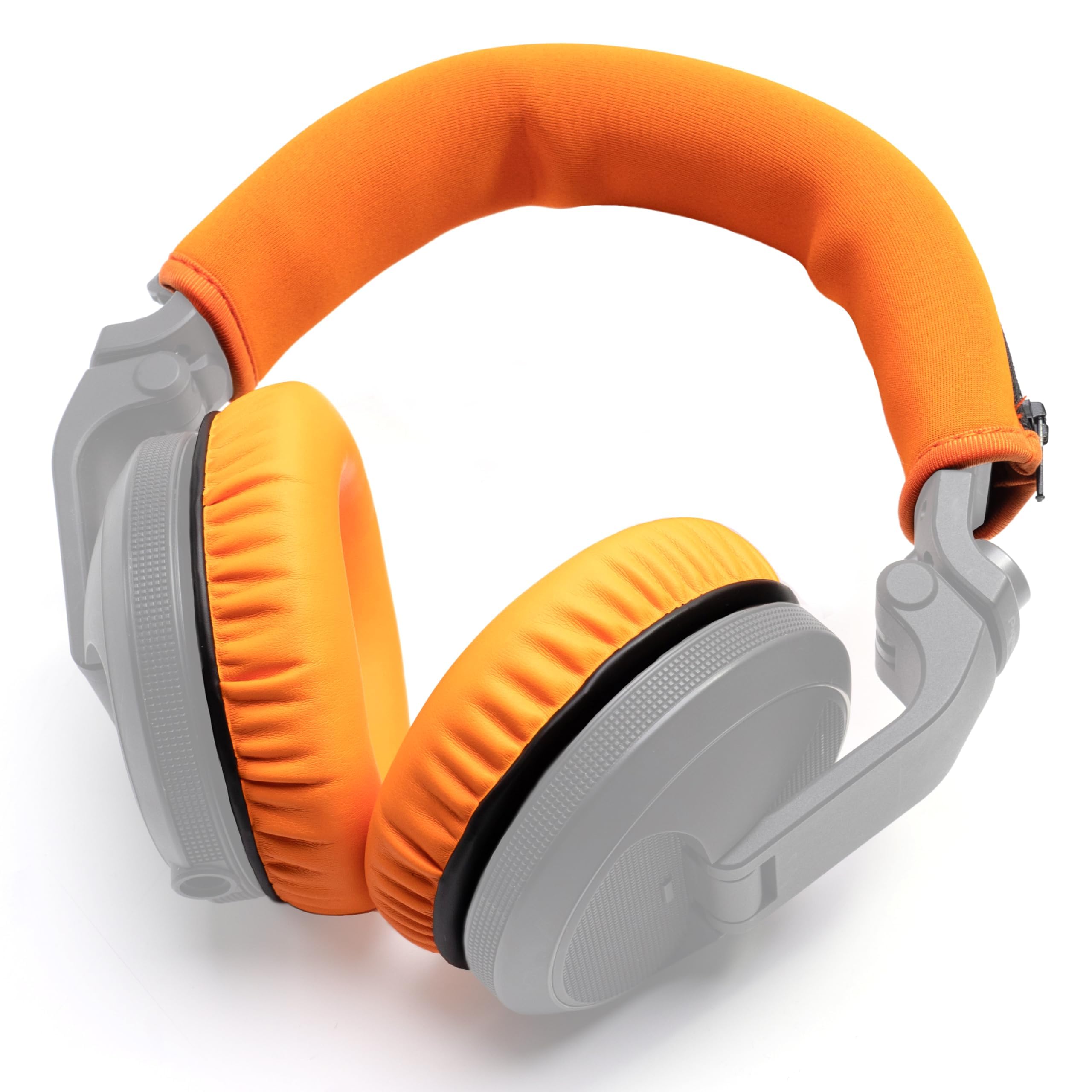 Ersatz-Ohrpolster und Kopfbügel-Kissenbezüge aus dickem, weichem Proteinleder, kompatibel mit Pioneer HDJ-X5 X5BT HDJ-X7 X7BT HDJ-X10 DJ-Kopfhörern, mit Memory Foam-Füllung (orangefarbeneKit)