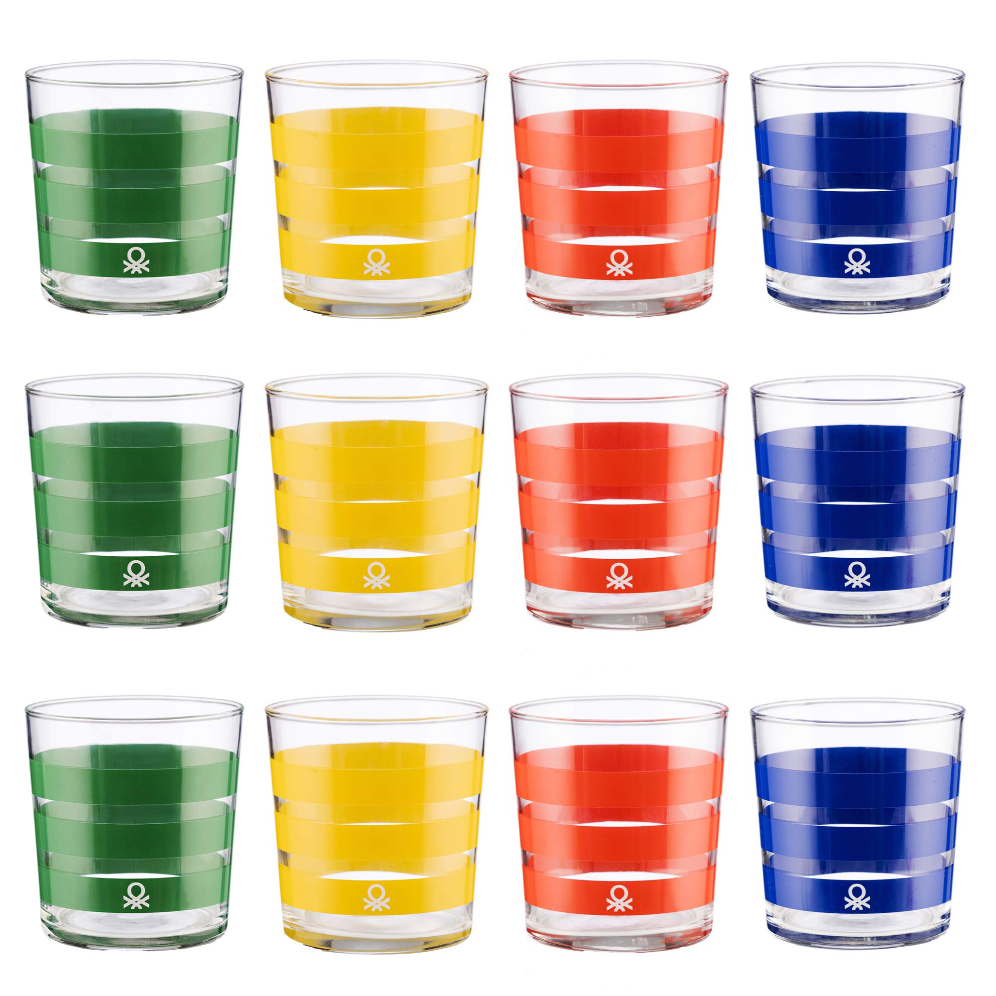United Colors of Benetton PK2002 Glaswaren-Set, 12 Stück, dekoriert, 33 cl, Glas, gestreift, mehrfarbig