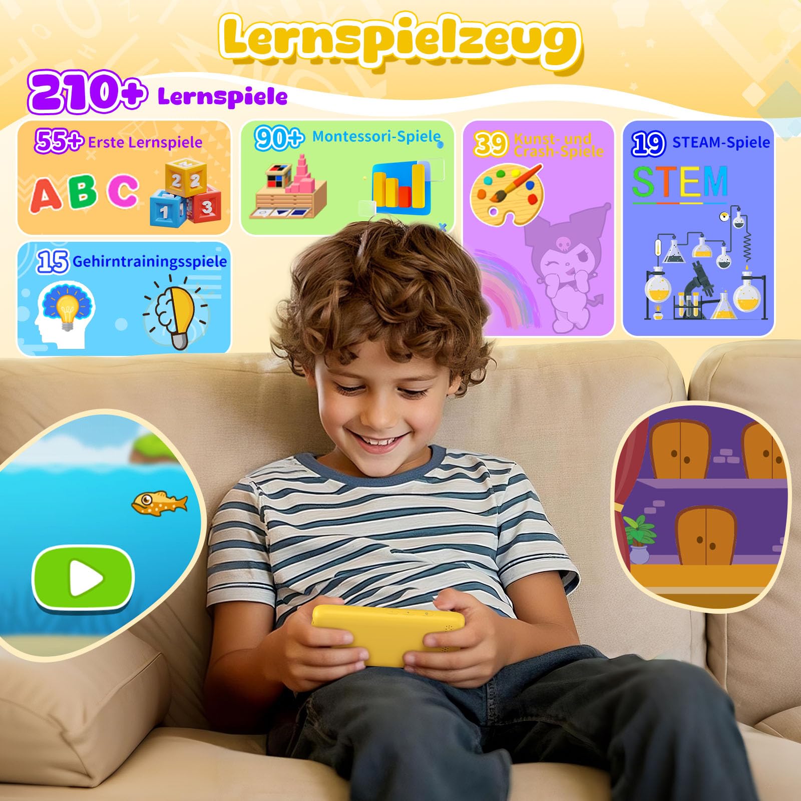 Kinder Handy, Smartphone für Kinder 3.97" mit 210+ Lernspiele, 190+ Zeichnungen, Kindersicherungsfunktion, Kamera, Kinderhandy Spielzeug ab 3 4 5 6 7 8 9 10 11 12 13 Jahre, Geschenk Für Mädchen Jungen