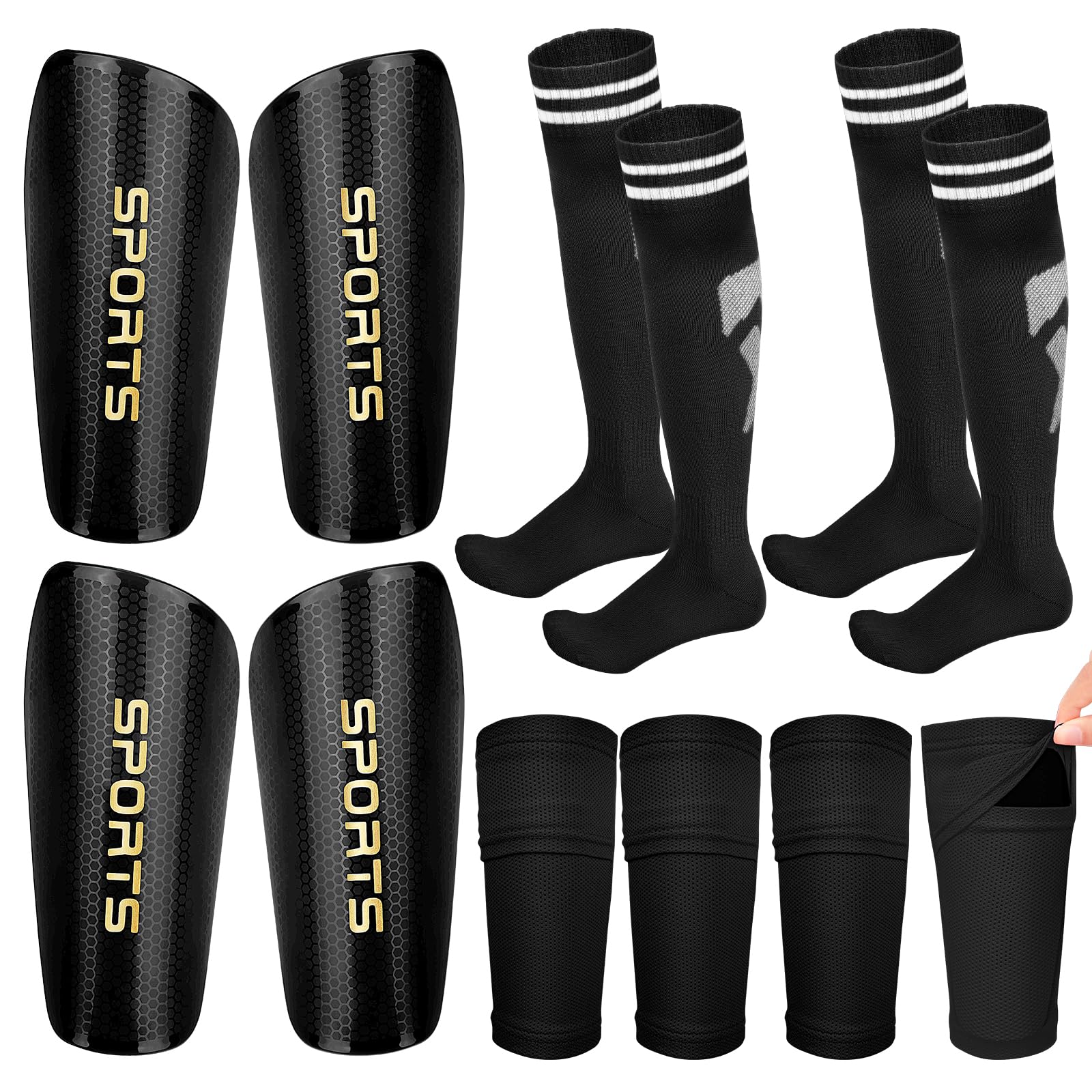 WYTAOHZL Soccer Shin Guards for Kids 2 Pairs Shin Guards Soccer with Shin Sleeves and Long Soccer Socks for Kids Shin Pads for Soccer Games Reduce Shocks and Injuries