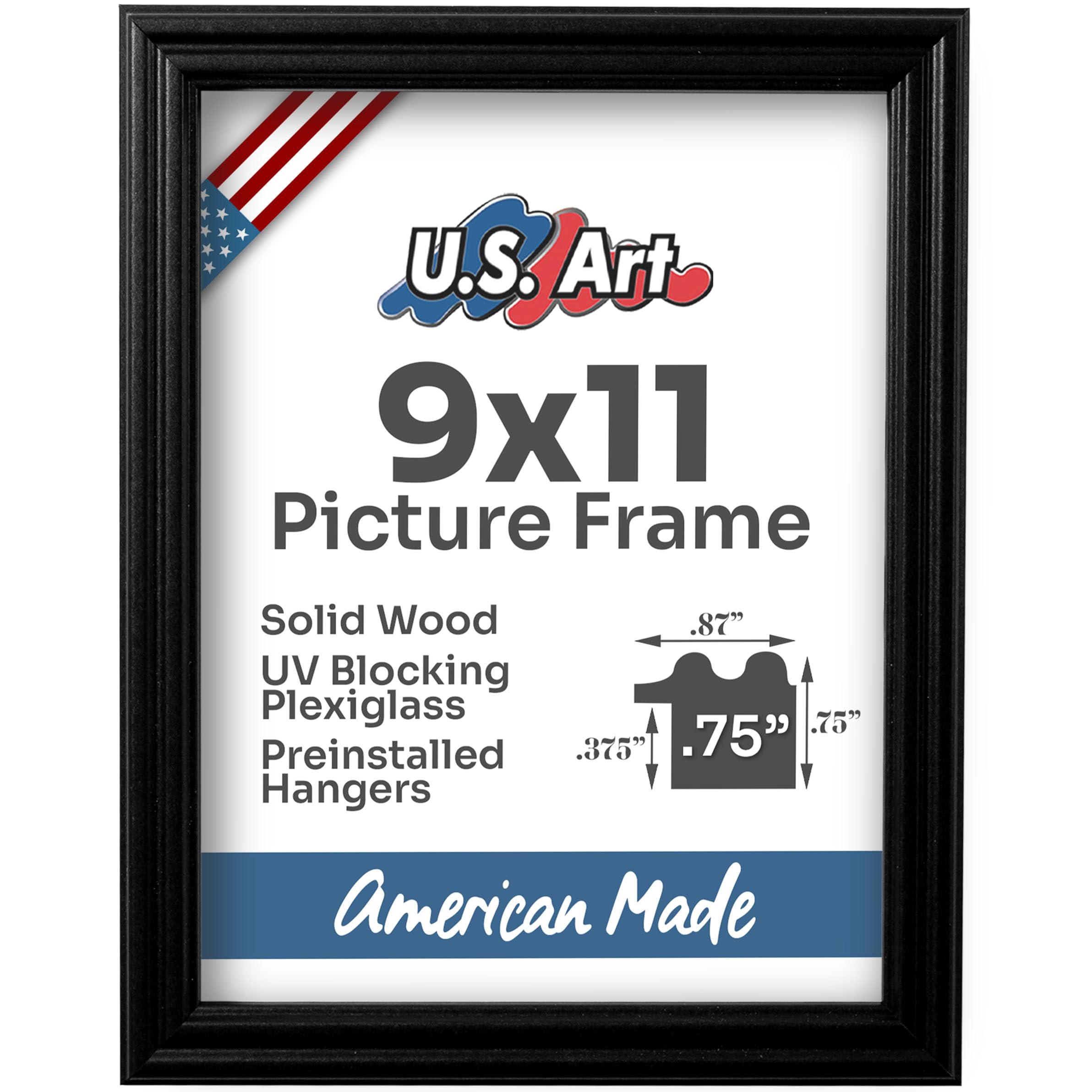 US Art 9x12 Black Picture Frame .75