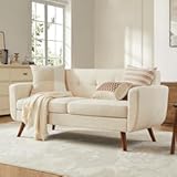 Tbfit 65" W Loveseat Sofa&comma; Mid Century Modern Decor Love Seat Couches for Living Room&comma; Button Tufted Upholstered Small Couch for Bedroom&comma; Solid and Easy to Install Love Seats Furniture&comma; Beige