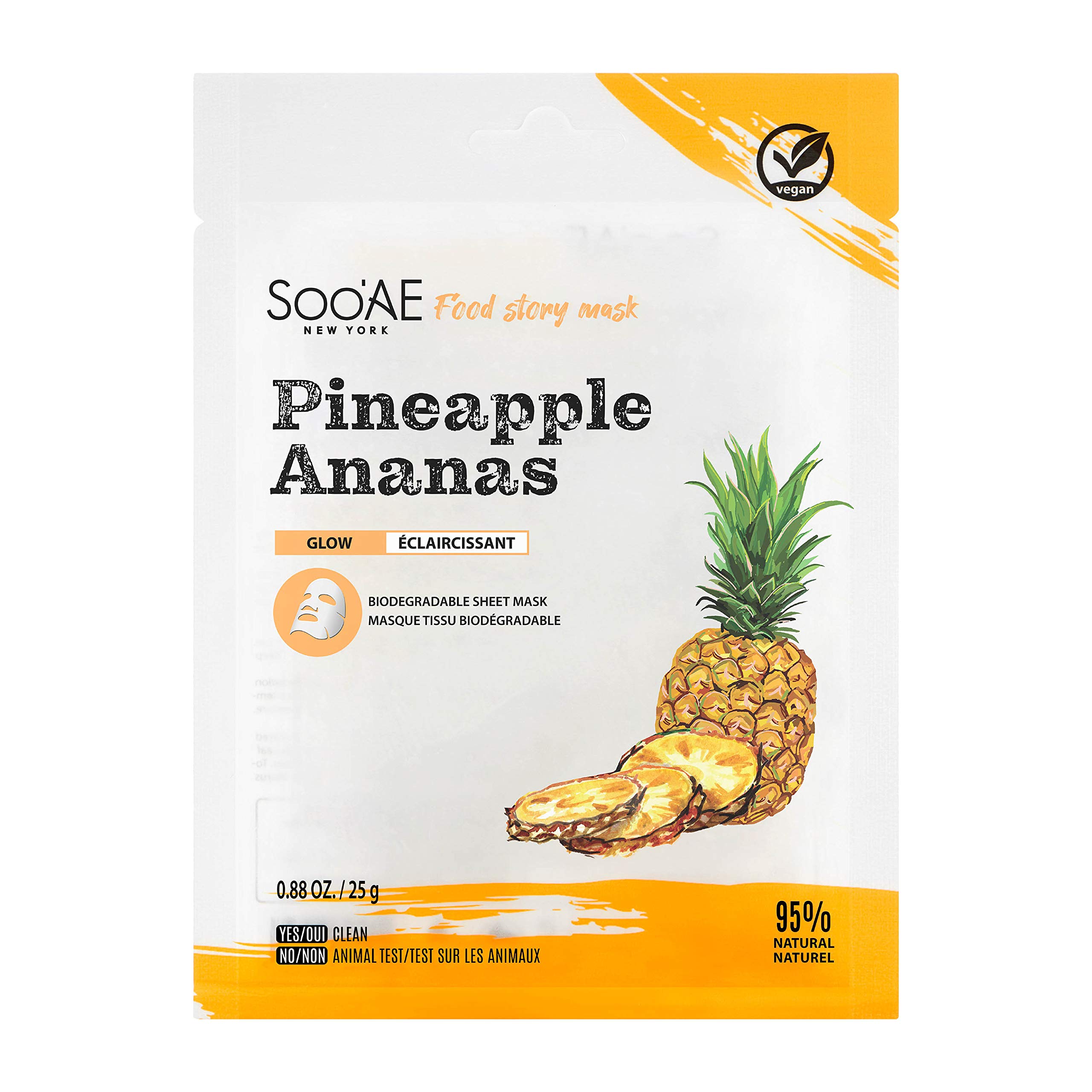 SOOAENew York. Anti-Redness Face Sheet Mask. Made in Korea. Food Story- Pineapple