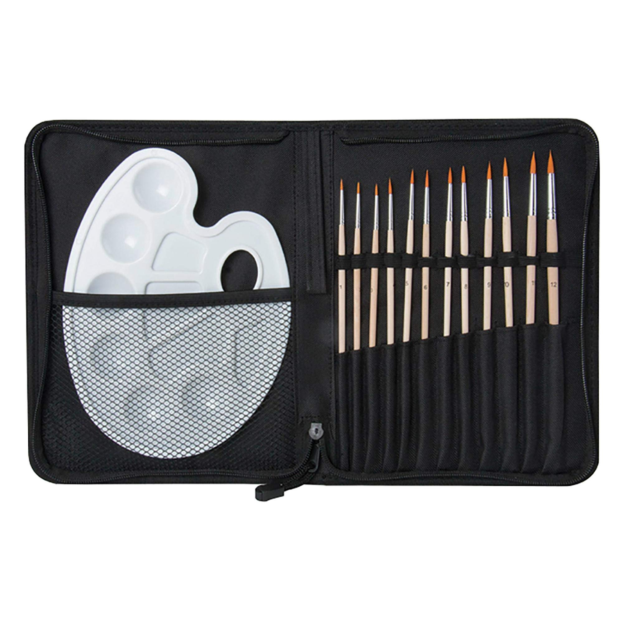 ARTMATE® Artist Brushes Set with Plastic Palette Pack in the Case Organizer Set, Set of 12 Pieces Brushes-JIATCF-13