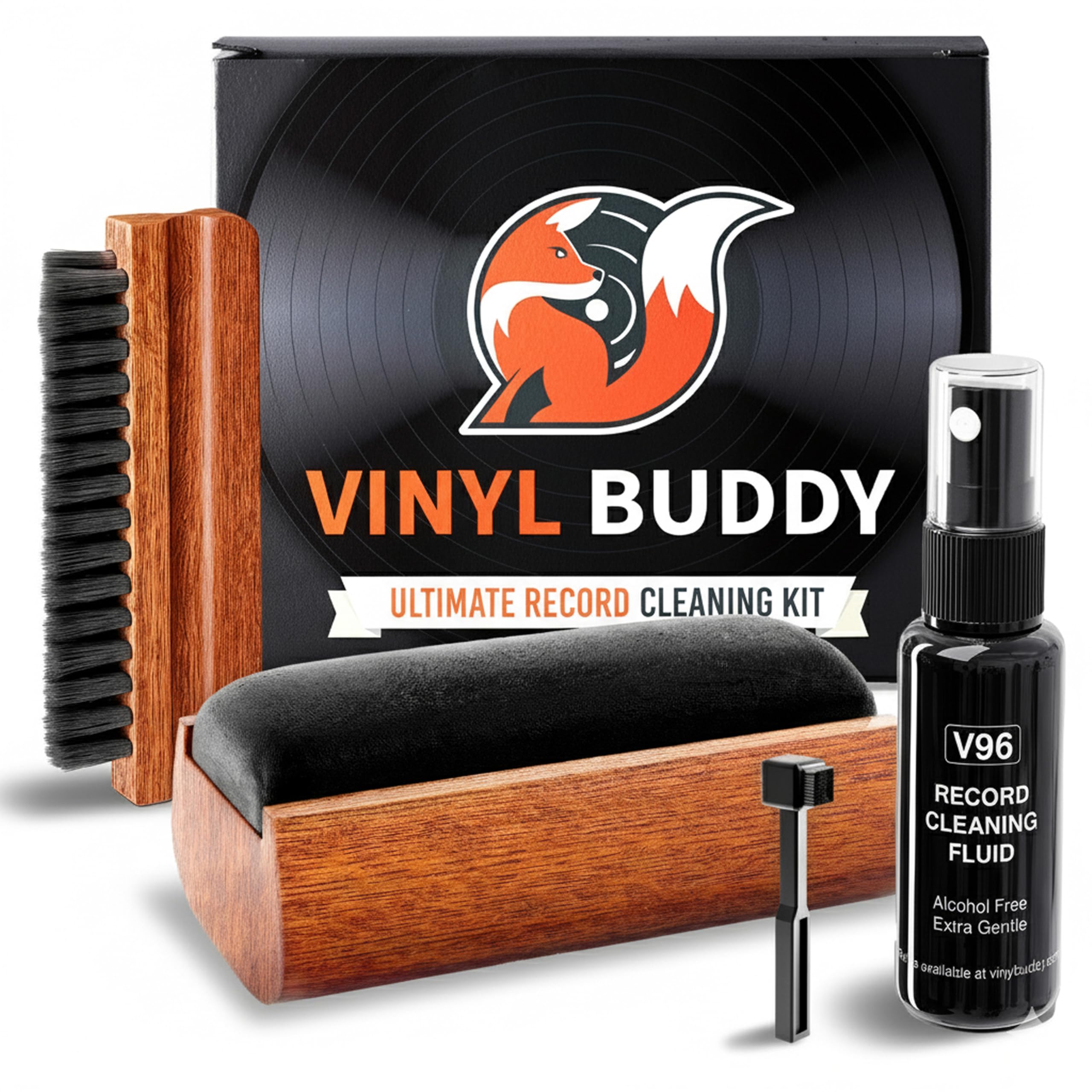 Ultimate 5-Piece Vinyl Record Cleaning Kit | Includes: Record Cleaner – Velvet, Microfiber & Stylus Brush | Made from Premium Hardwood – Clean, Protect & Restore Your LPs