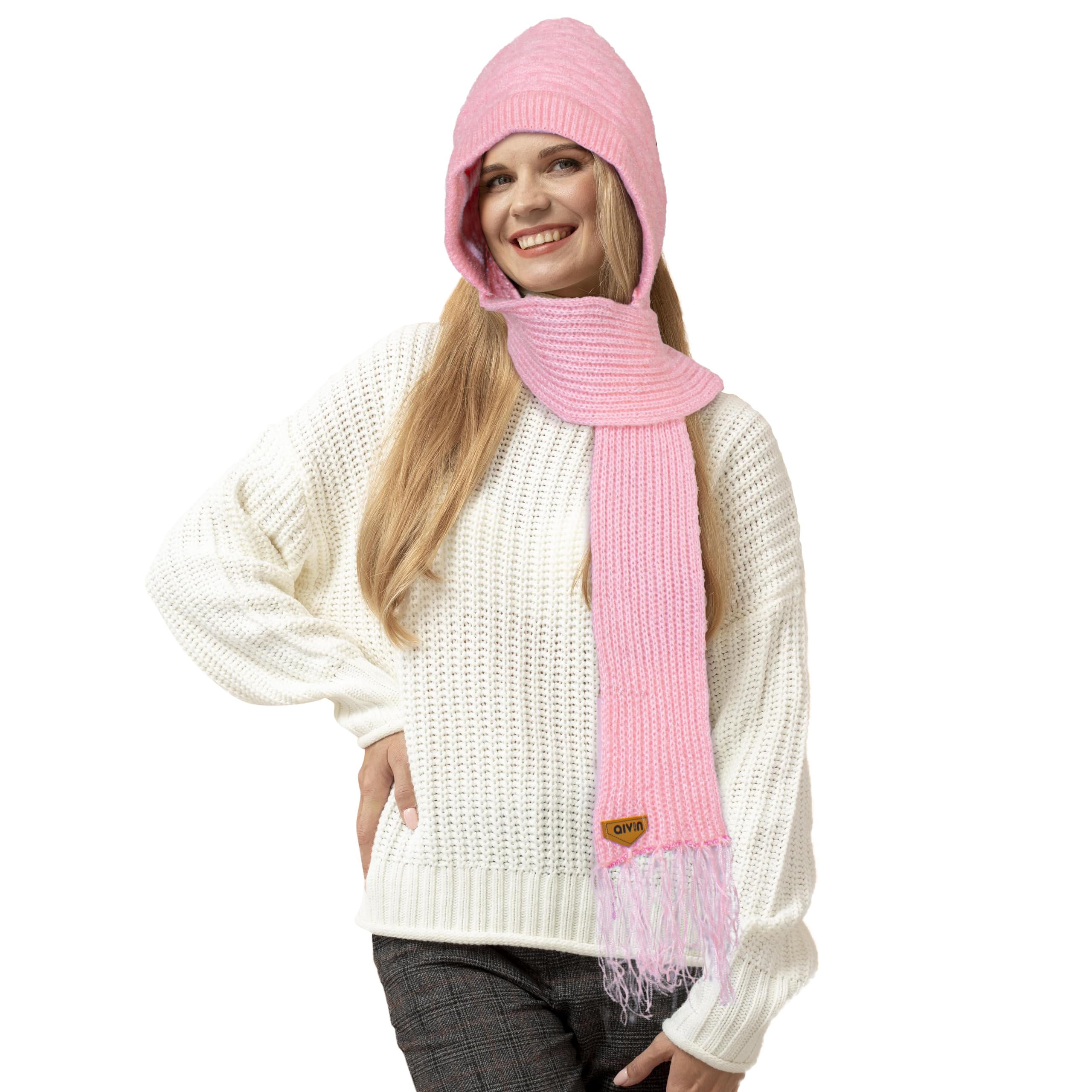 AivinWool Women's Muffler Cap (AV425PK_Pink