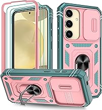 Pilaru 3 in 1 for Samsung S25 Case | With Front Frame | [Separate] 2 Screen Protector & Kickstand Ring & Camera Cover Military Grade Drop Shockproof Protection for Galaxy S25,Rose/Green