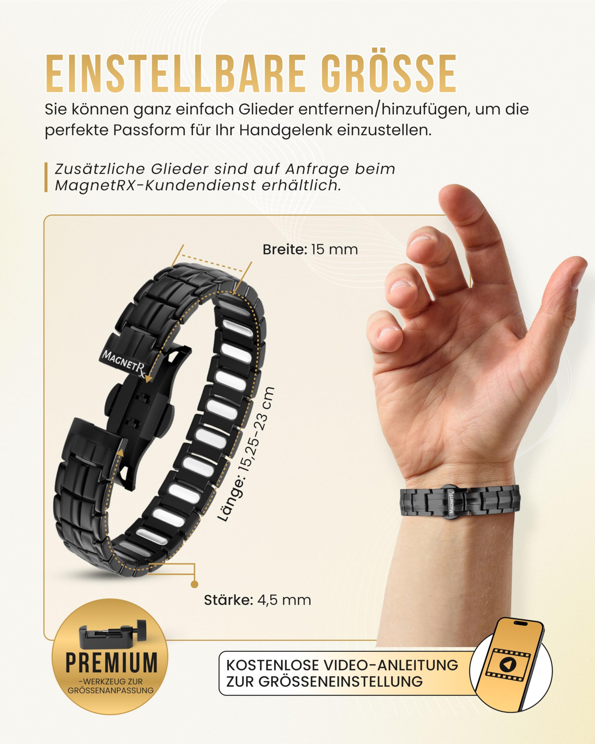 MagnetRX EllipseMAX Titan Magnetarmband Herren – 5X Stärke 5.000 Gauss Magnete – Verstellbares Magnet Armband