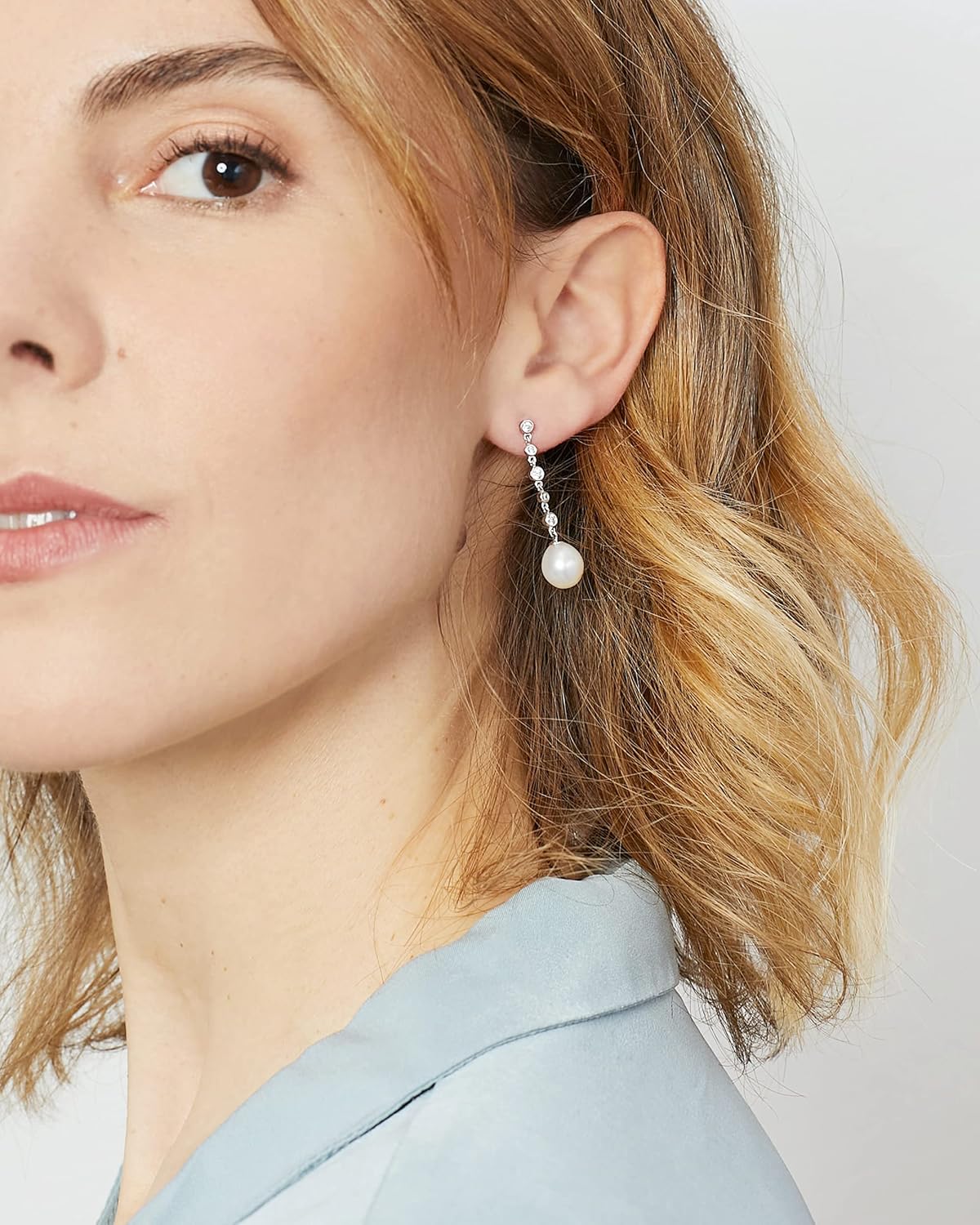 Women Pearl Earrings Freshwater Cultured Pearls Drop Shape by SECRET & YOU | Rhodium-plated Sterling Silver 925.