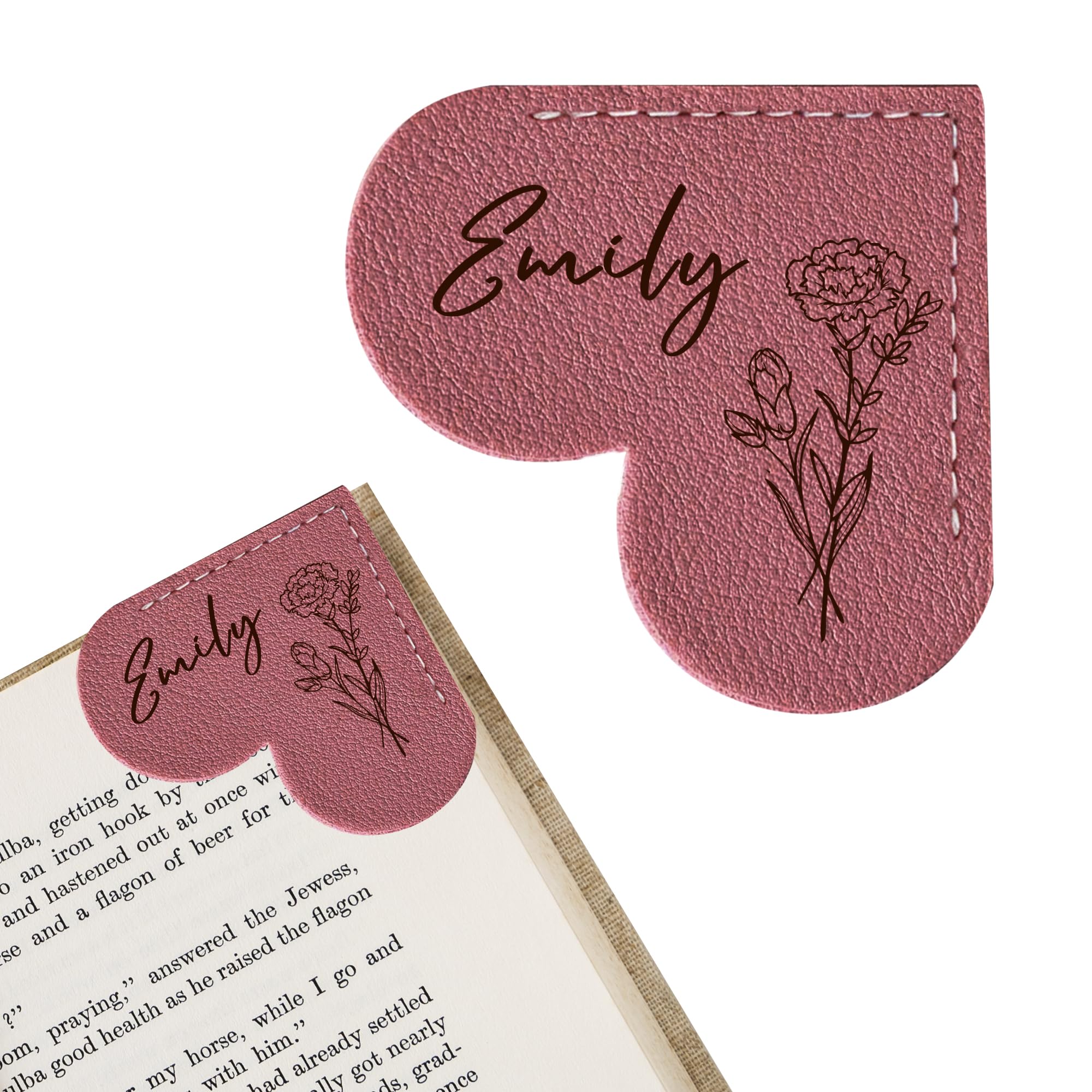EDSG Personalised Heart Bookmark, Cute Corner Page Bookmarks Gifts for Women Men, Leather Engraved Book Marks Gifts for Birthday, Christmas, Graduation, Book Lovers, Teachers, Student (Deep Pink)